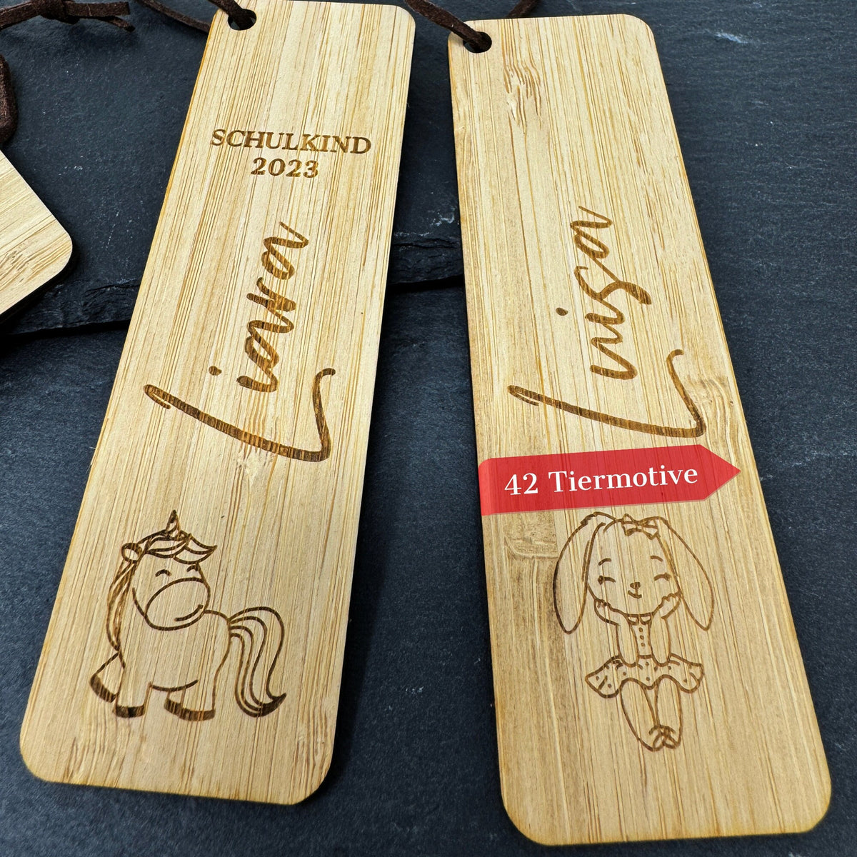 Kinder-Lesezeichen mit Namen und Tiermotiv