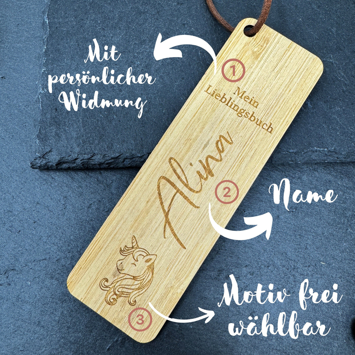 Kinder-Lesezeichen mit Namen und Tiermotiv