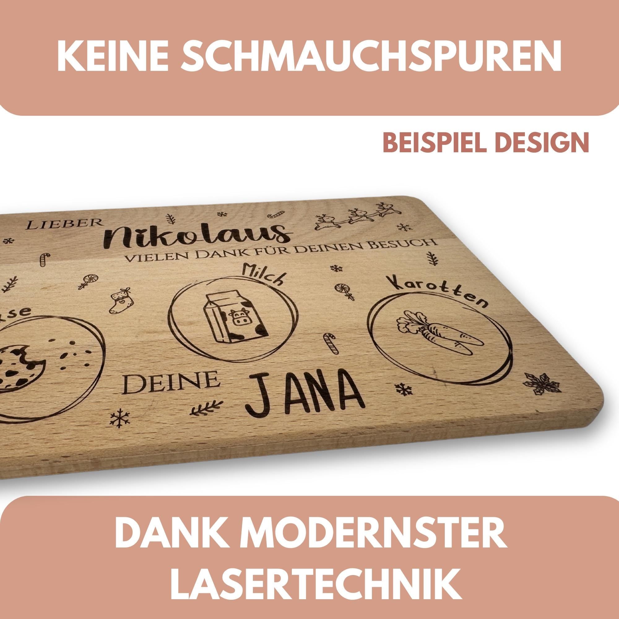Personalisiertes Brettchen Weihnachtsmann mit Namen, Senta Brett, Frühstücksbrettchen mit Gravur, Schneidebrett Milch und Plätzchen