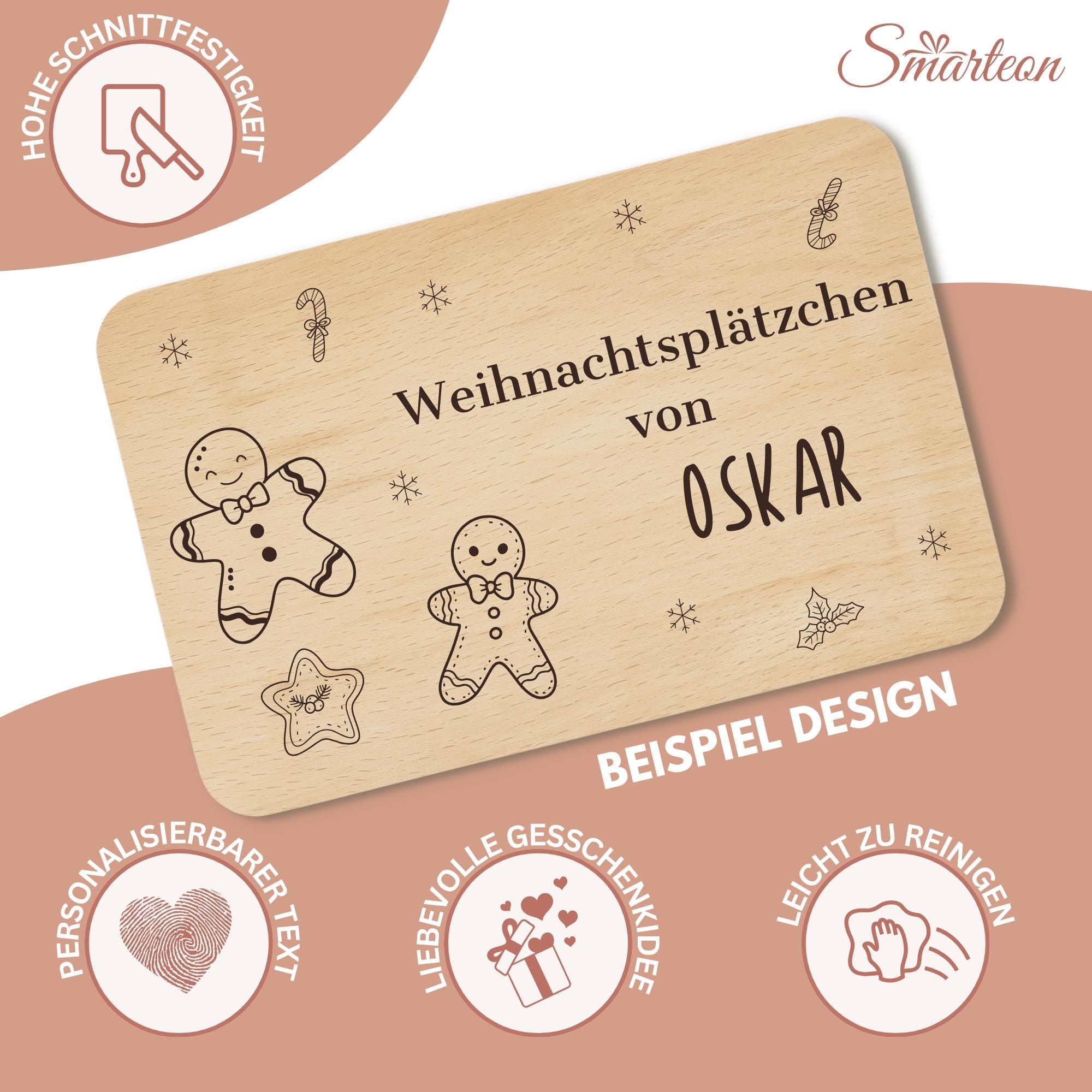 Personalisiertes Brettchen Weihnachtsmann mit Namen, Senta Brett, Frühstücksbrettchen mit Gravur, Schneidebrett Milch und Plätzchen