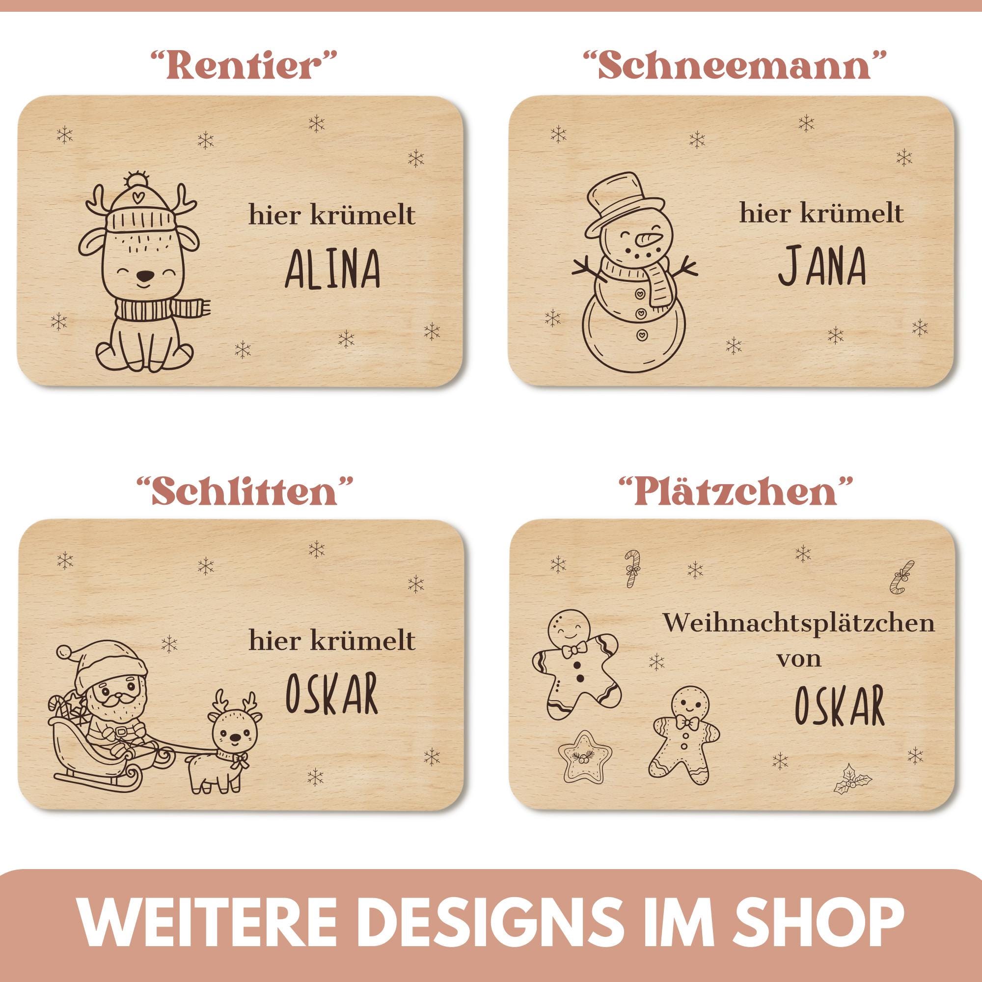 Personalisiertes Brettchen Weihnachtsmann mit Namen, Senta Brett, Frühstücksbrettchen mit Gravur, Schneidebrett Milch und Plätzchen