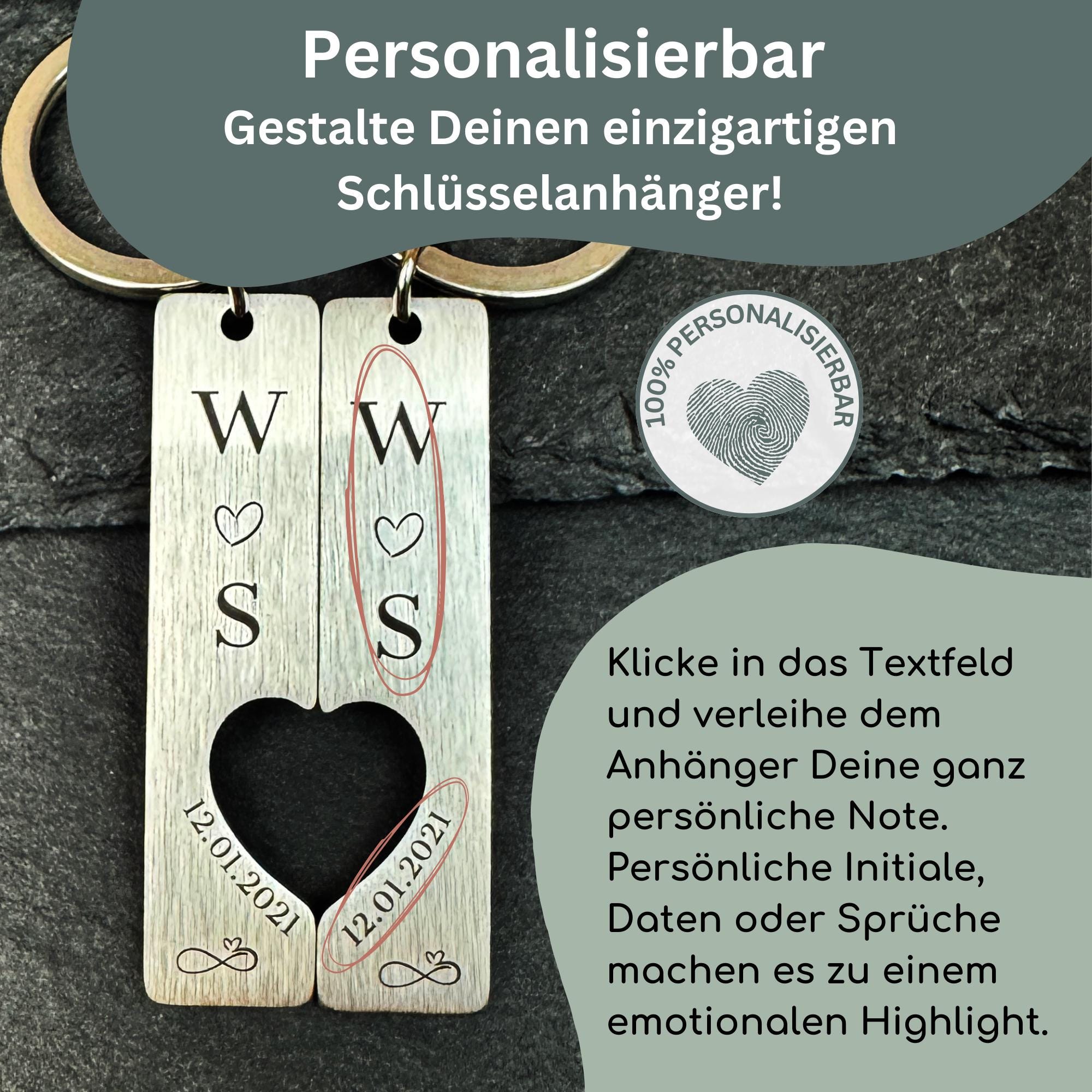 Personalisierter Schlüsselanhänger für Paare | Partner Schlüsselanhänger im 2er Set | Geschenk zum Valentinstag oder Jahrestag