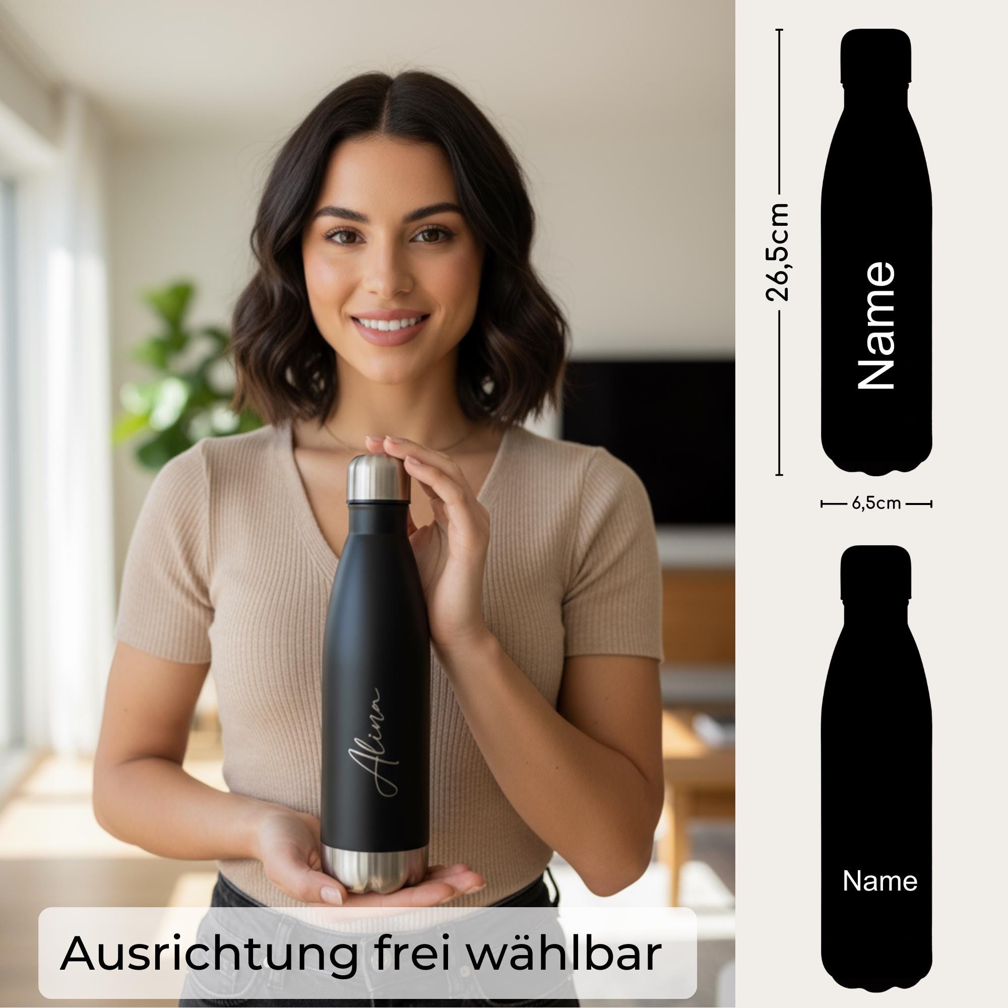 Trinkflasche personalisiert mit Namen – Edelstahl Thermosflasche mit Gravur – Personalisierte Flasche Erwachsene & Kinder (500ml)