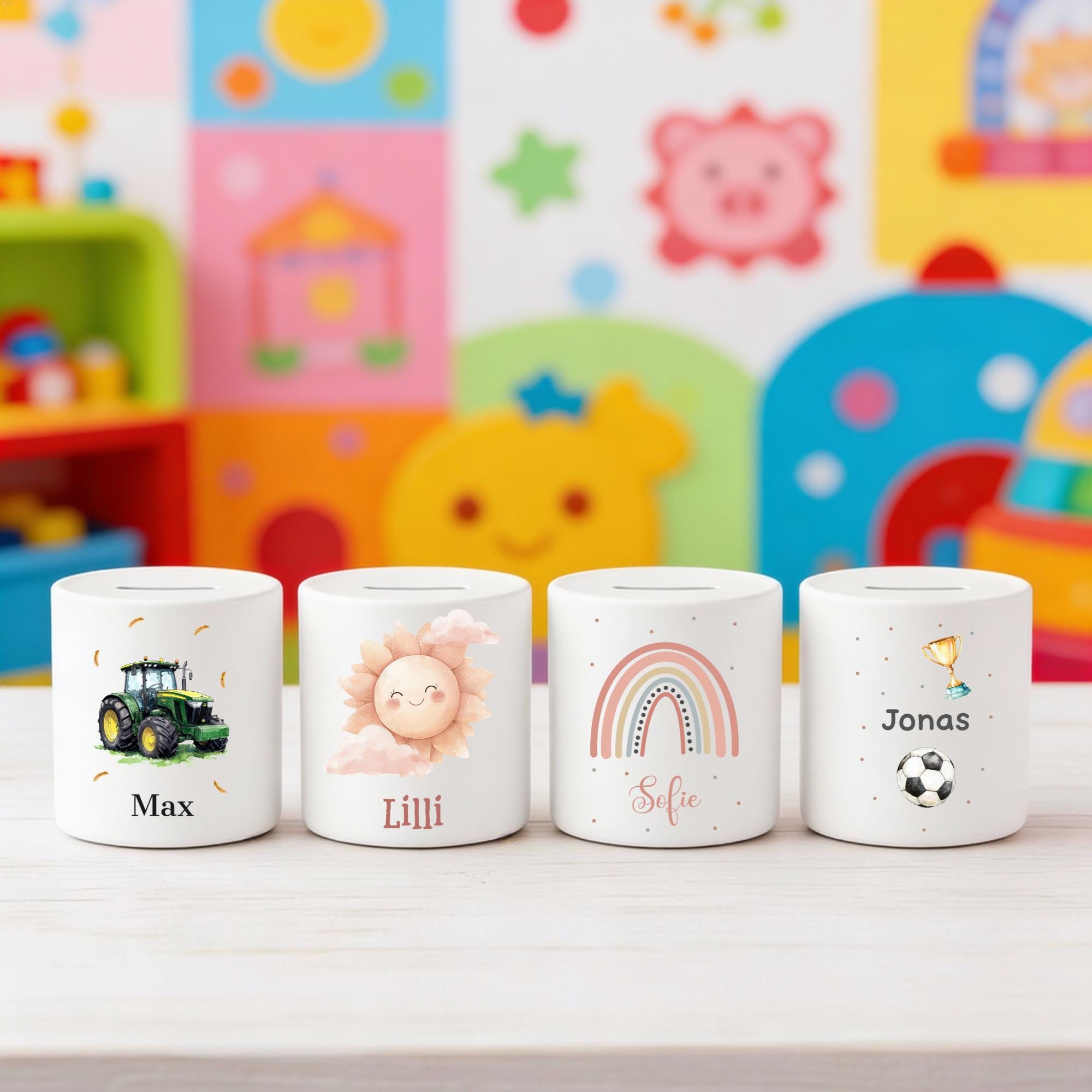 Personalisierte Spardose für Kinder, Sparen für Kinder, Spardose mit Motiven für Mädchen und Jungen