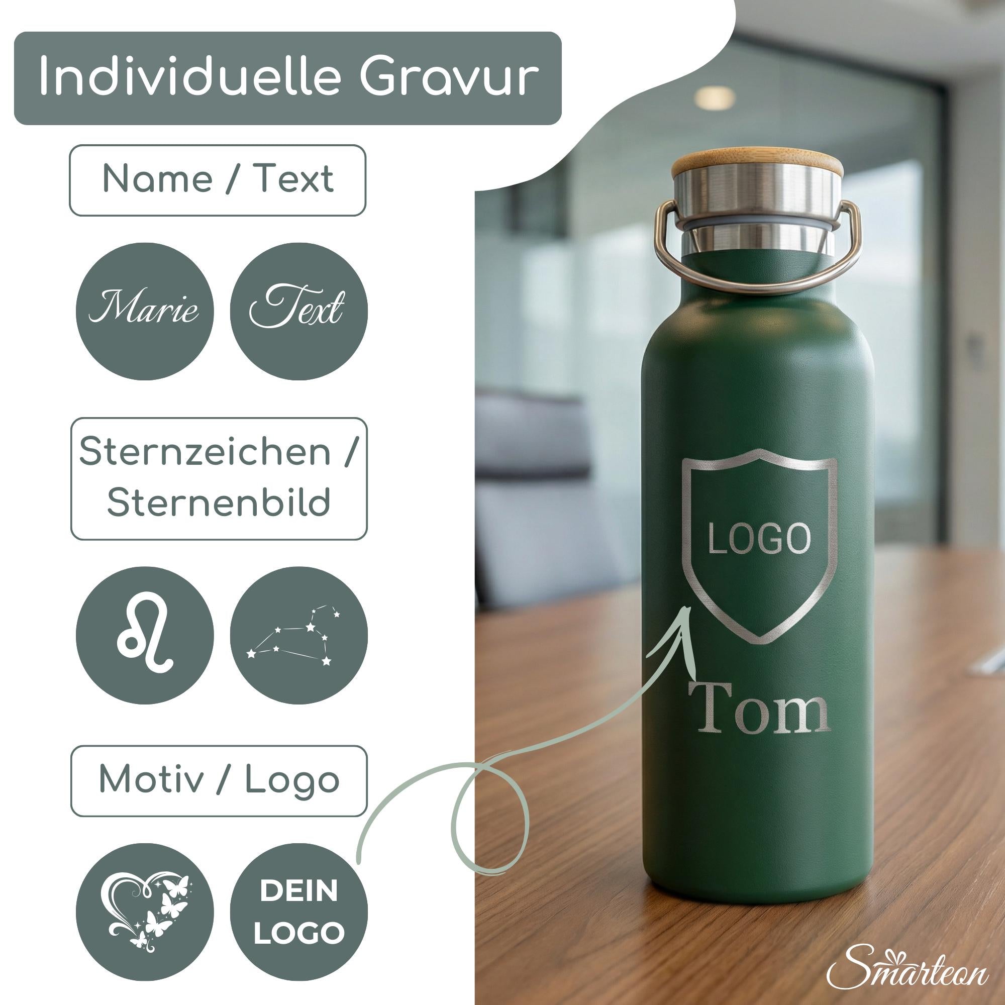 Thermosflasche mit Gravur & Bambusdeckel (500ml)