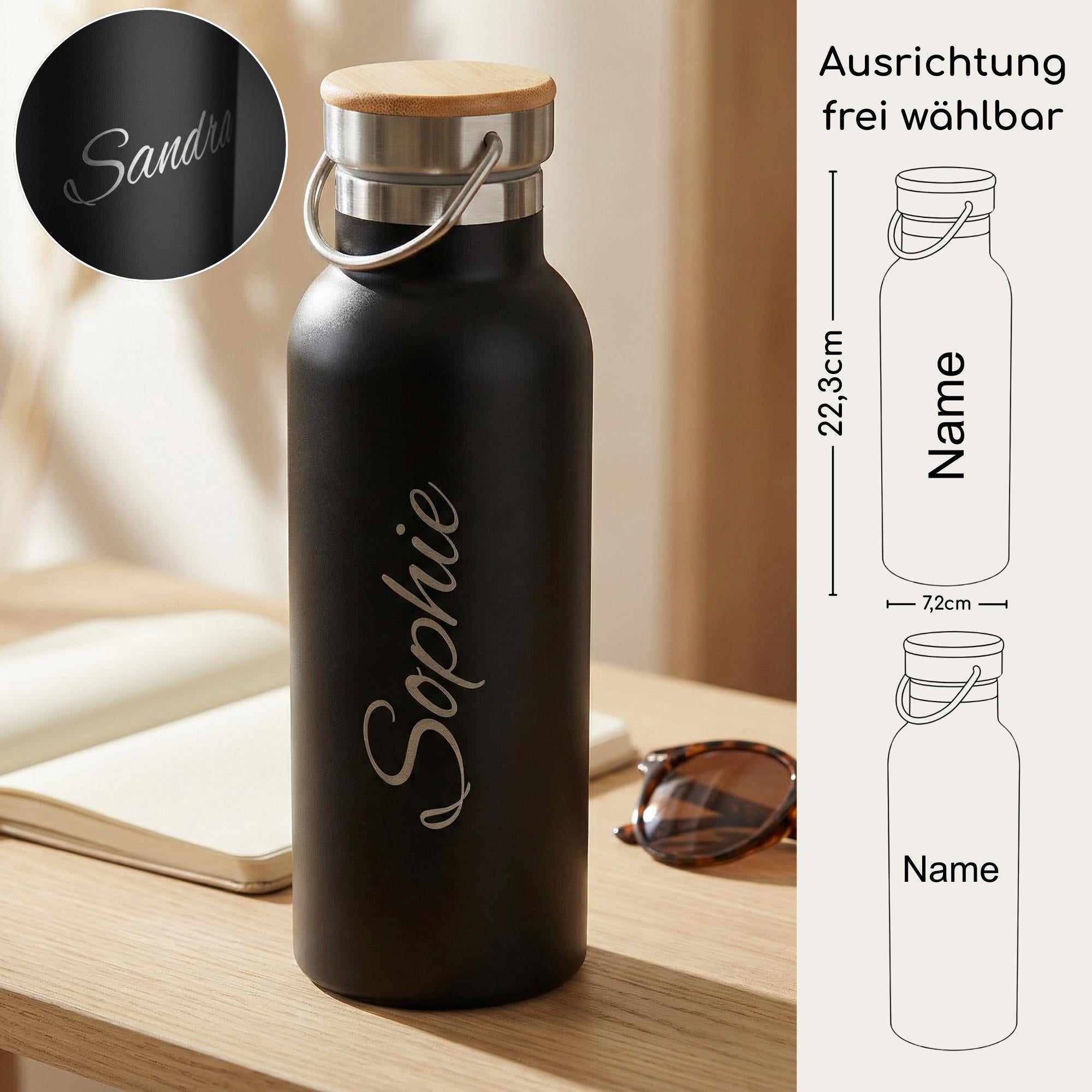 Thermosflasche mit Gravur & Bambusdeckel (500ml)