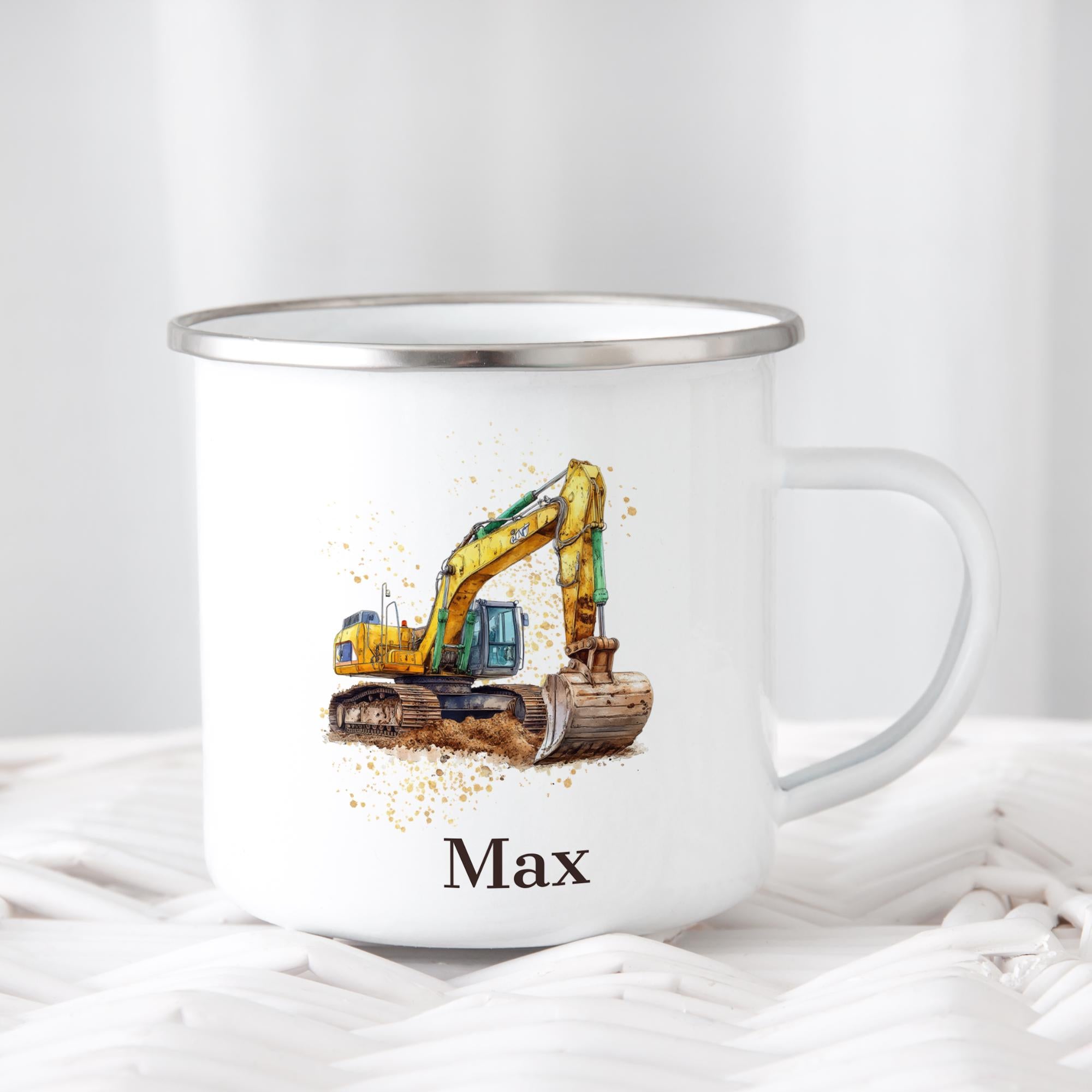Personalisierte Emaille Tasse für Kinder, Becher mit Namen und Motiv, Geschenk für Junge und Mädchen