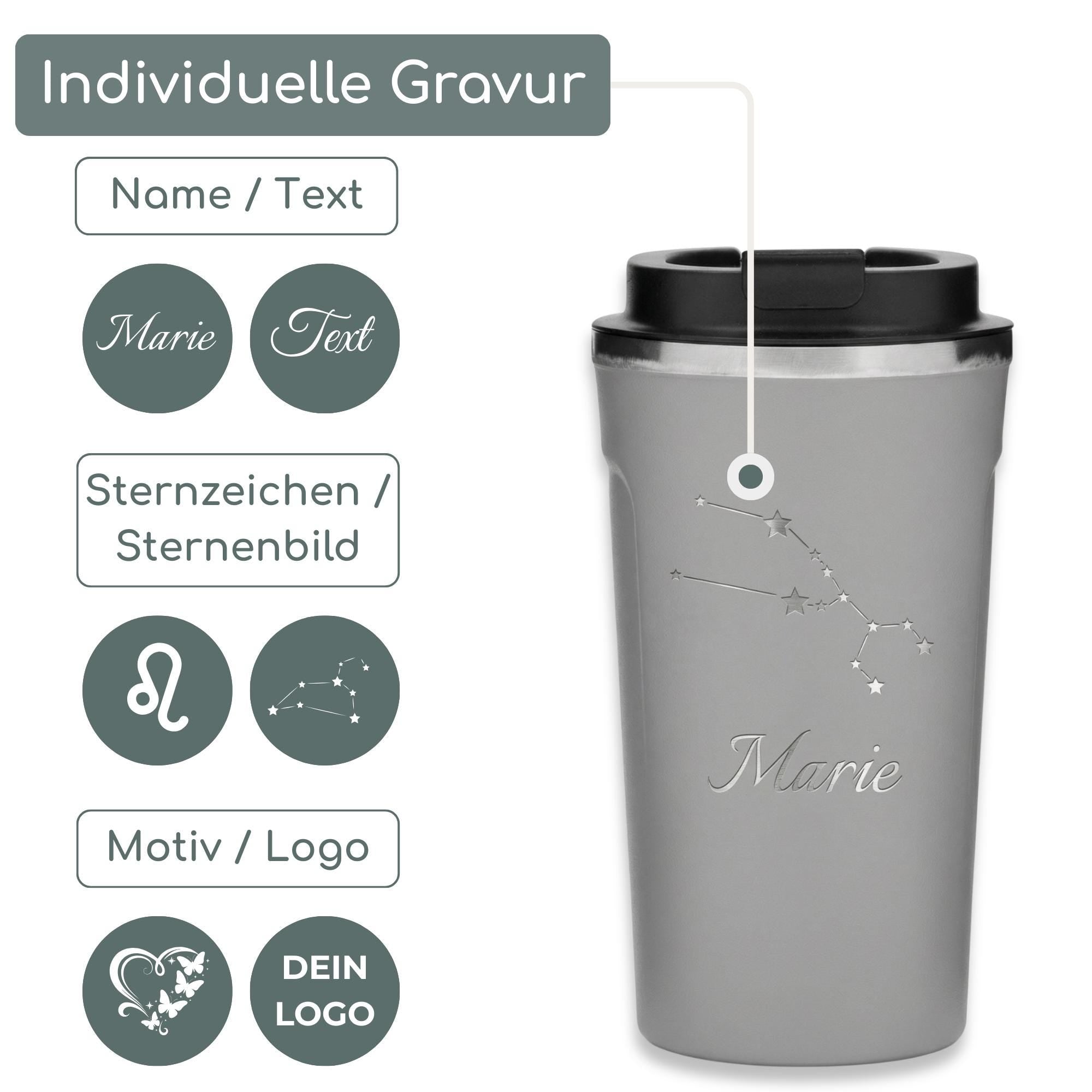 Kaffeebecher personalisiert mit Namen – Edelstahl Thermobecher mit Gravur – Personalisierter Becher 500ml