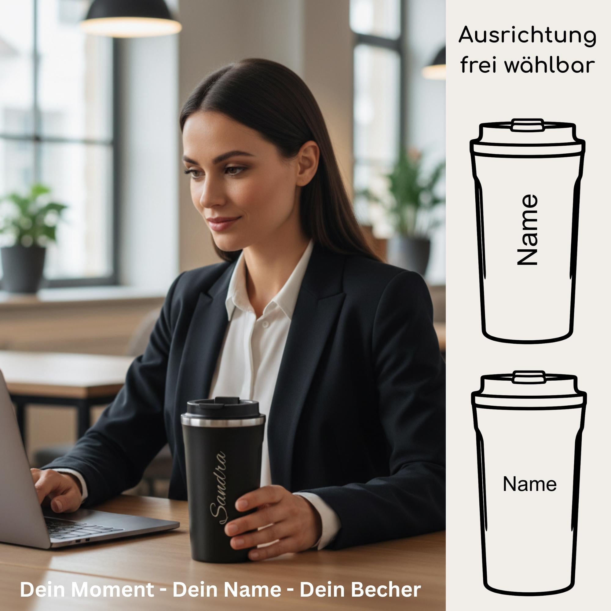 Kaffeebecher personalisiert mit Namen – Edelstahl Thermobecher mit Gravur – Personalisierter Becher 500ml
