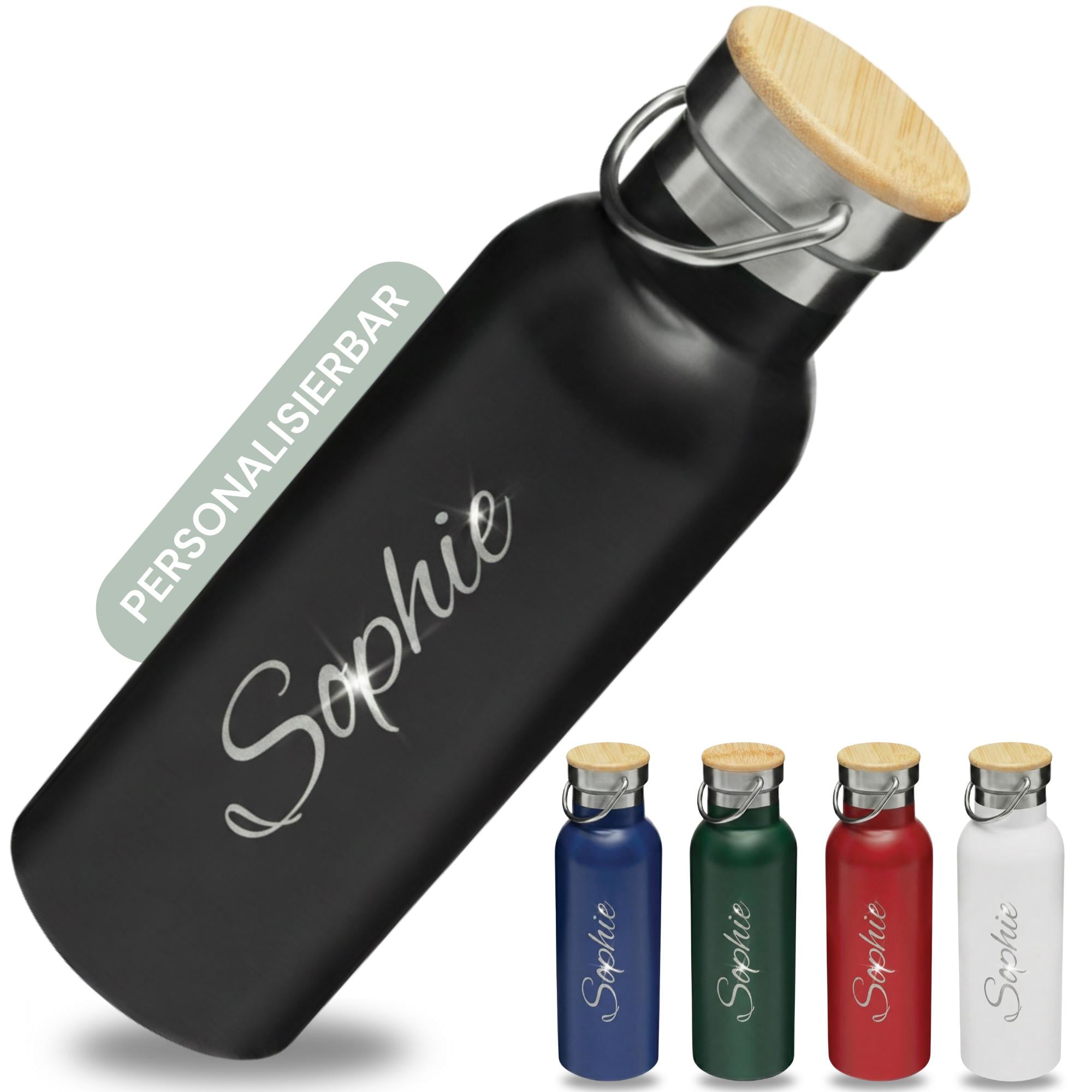 Thermosflasche mit Gravur & Bambusdeckel (500ml)