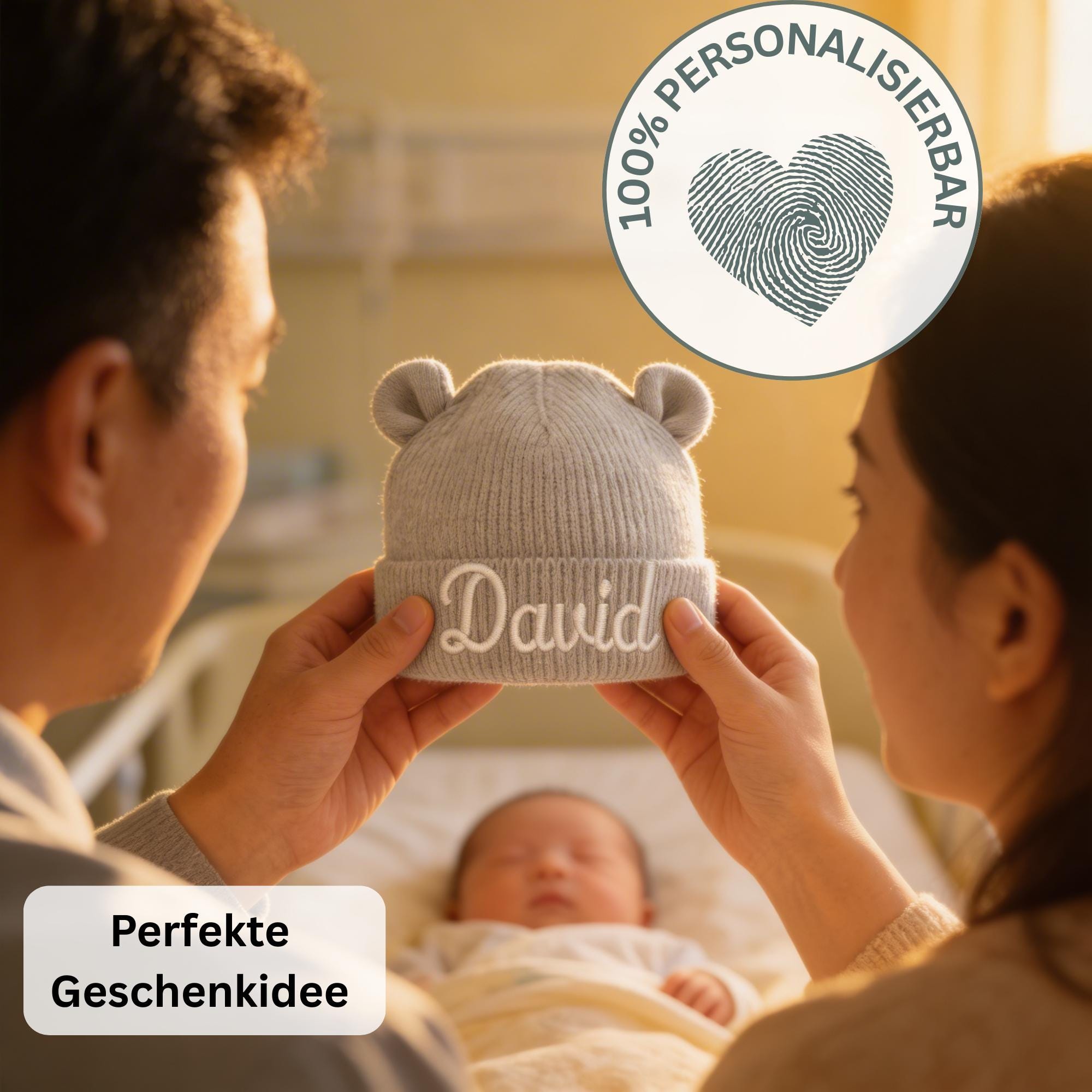 Personalisierte Babymütze mit Stick, Mütze mit Namen, bestickte Kuschelmütze für die Kleinsten, Geschenk für Junge und Mädchen