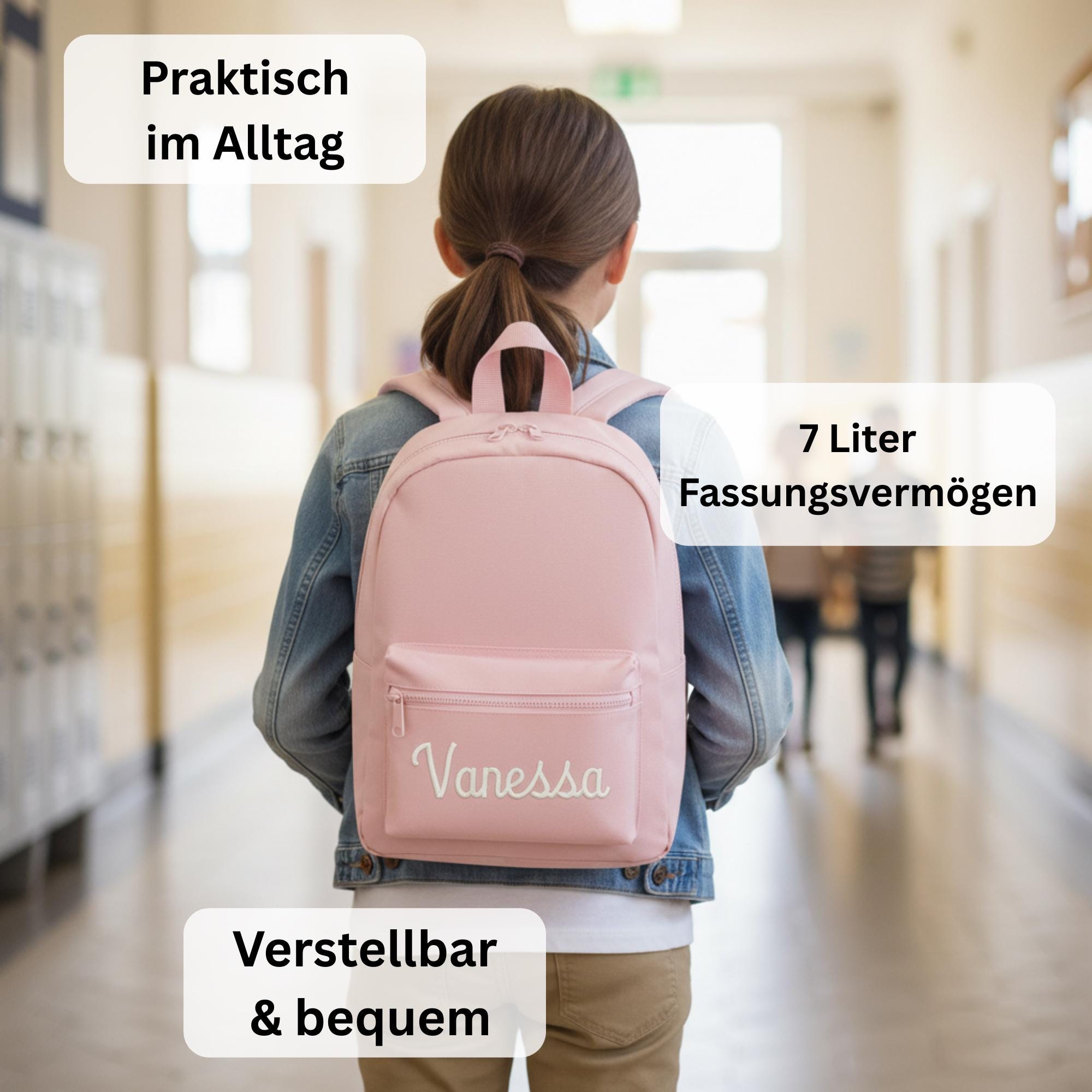 Personalisierter Kinderrucksack mit Stick, Rucksack mit Namen, Tasche bestickt, Tragetasche für Kindergarten, Schule und Sport