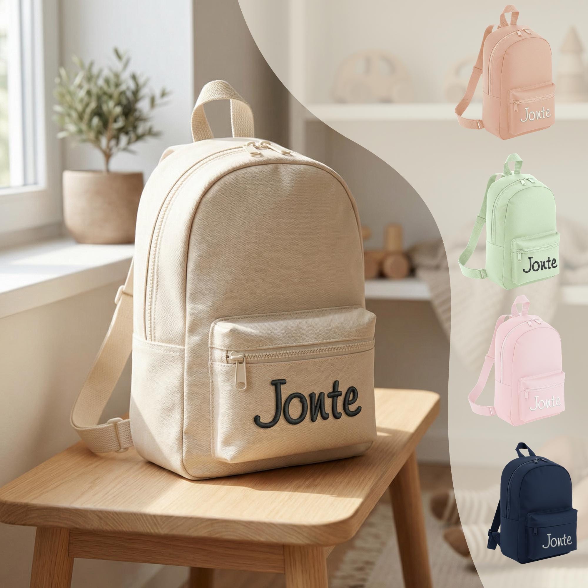 Personalisierter Kinderrucksack mit Stick, Rucksack mit Namen, Tasche bestickt, Tragetasche für Kindergarten, Schule und Sport