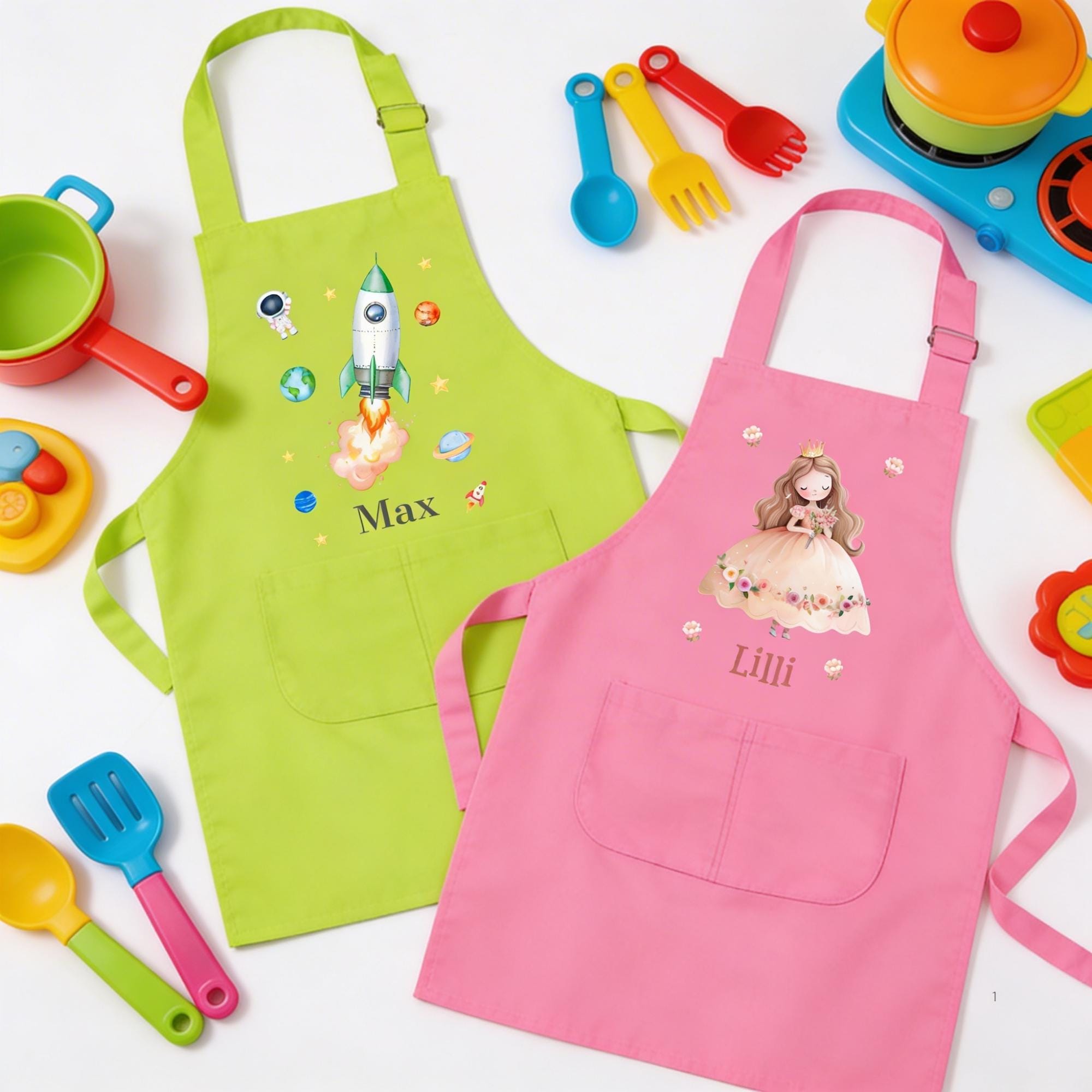 Personalisierte Kinderkochschürze mit Druck, Schürze mit Namen, Geschenk für Junge und Mädchen