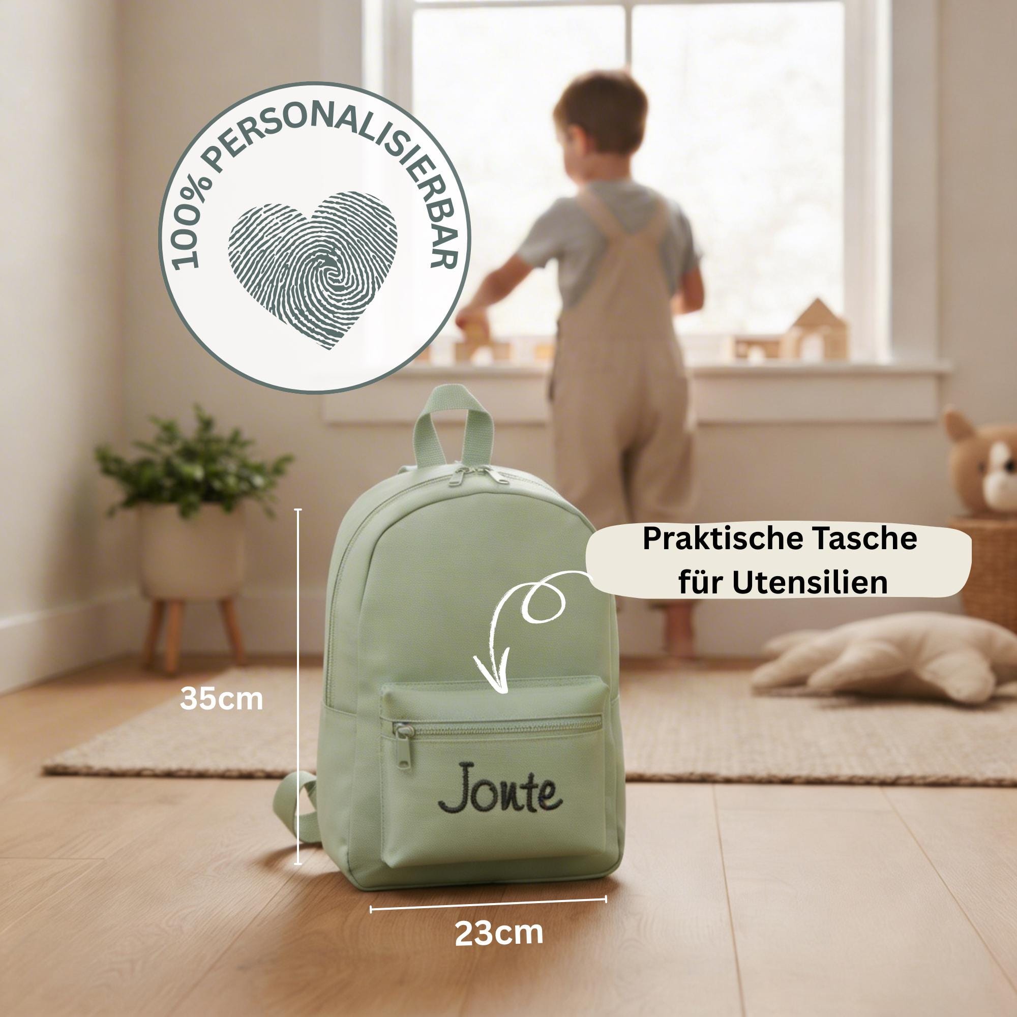 Personalisierter Kinderrucksack mit Stick, Rucksack mit Namen, Tasche bestickt, Tragetasche für Kindergarten, Schule und Sport