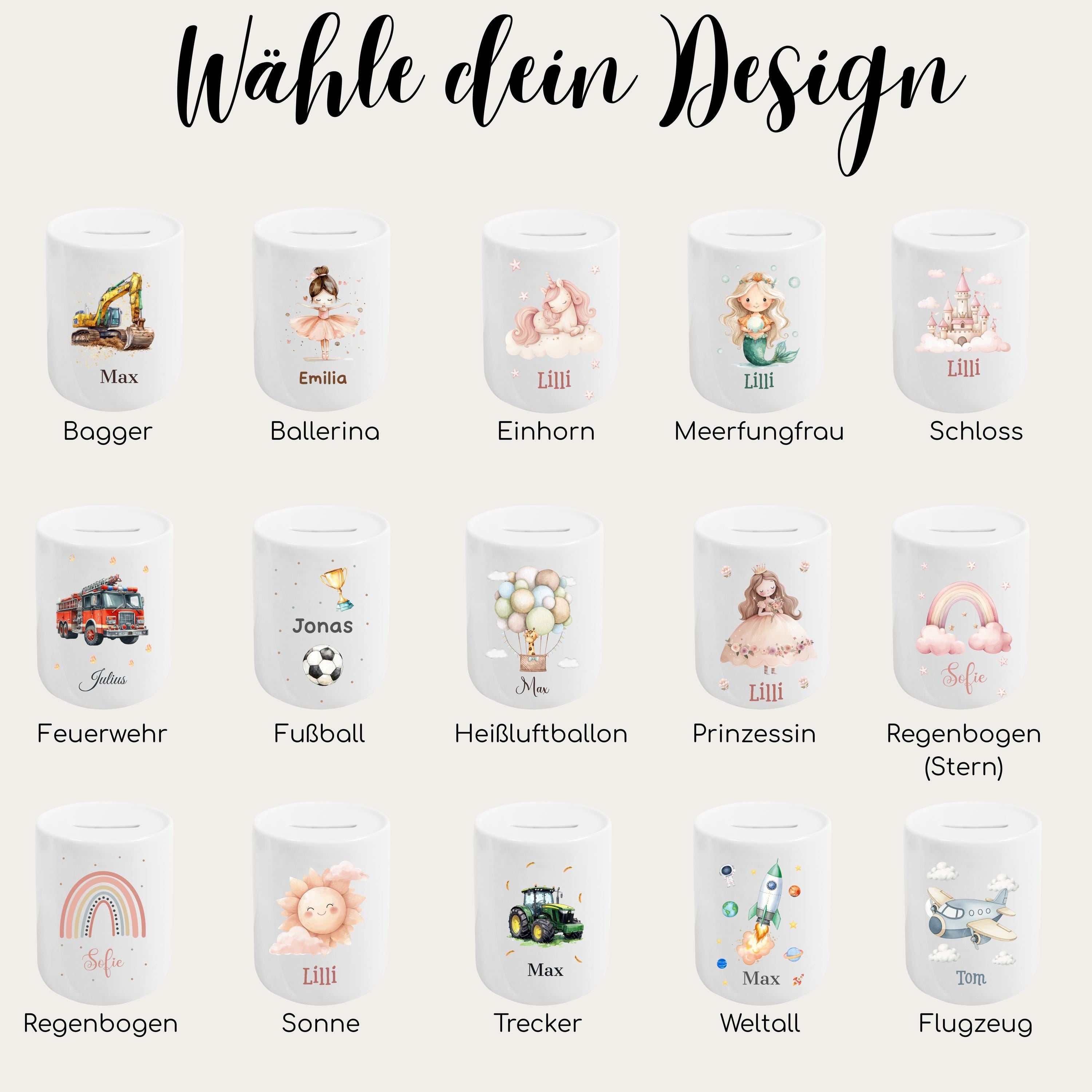 Personalisierte Spardose für Kinder, Sparen für Kinder, Spardose mit Motiven für Mädchen und Jungen