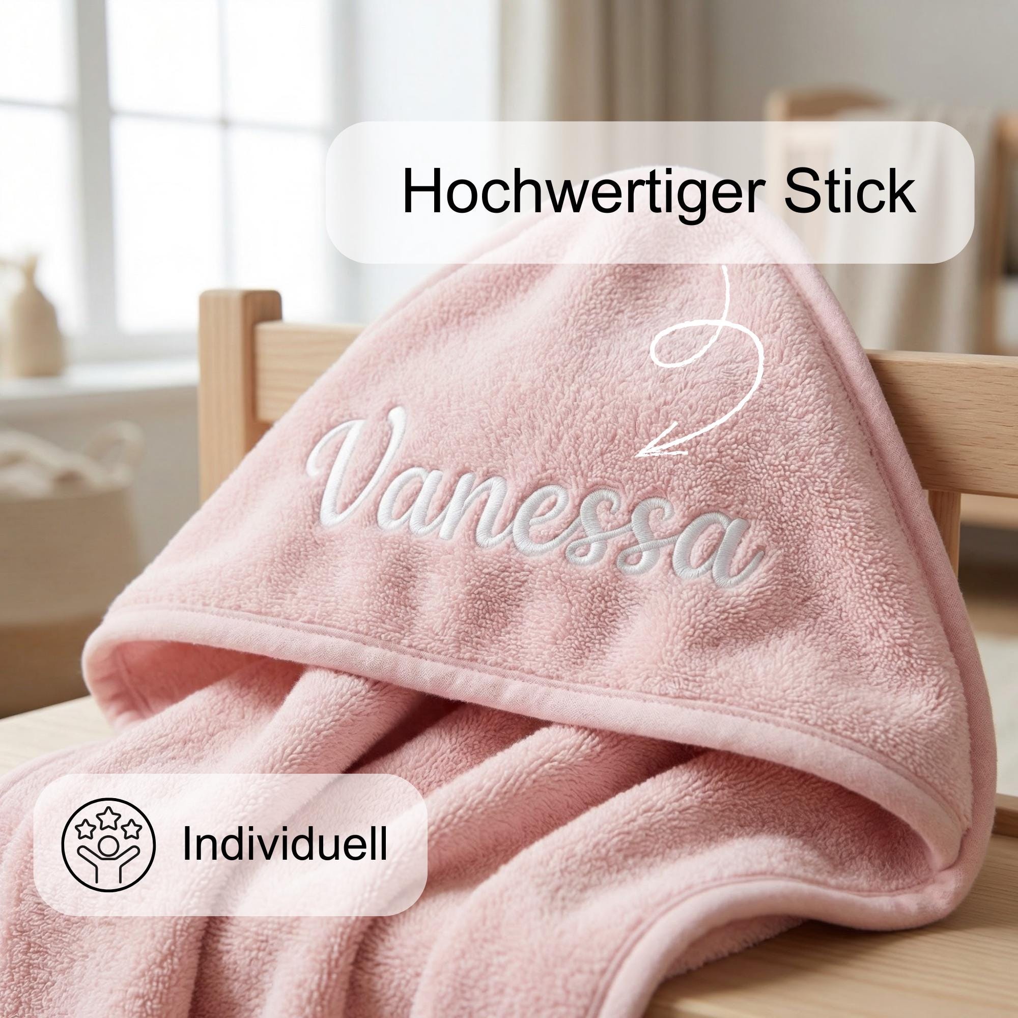 Personalisiertes Babyhandtuch mit Stick, Handtuch mit Kapuze, besticktes Tuch für die Kleinsten, Geschenk für Junge und Mädchen