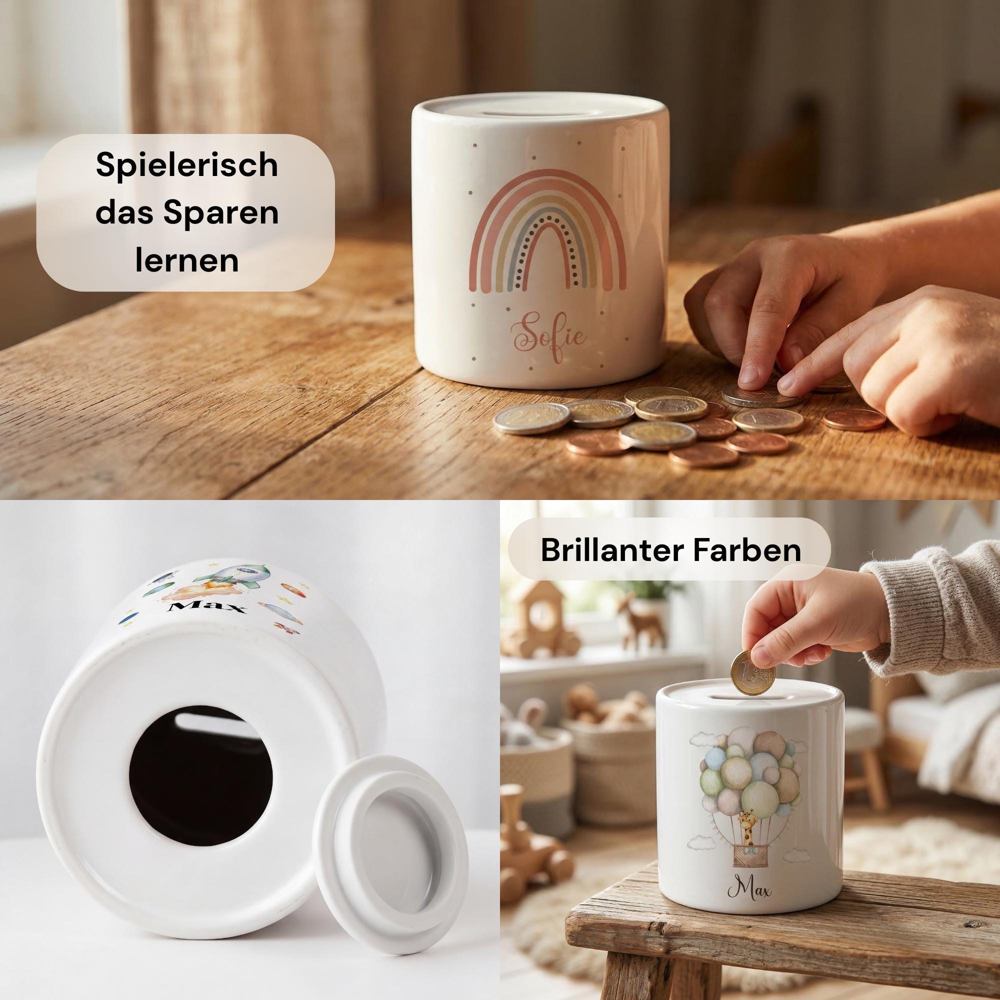 Personalisierte Spardose für Kinder, Sparen für Kinder, Spardose mit Motiven für Mädchen und Jungen