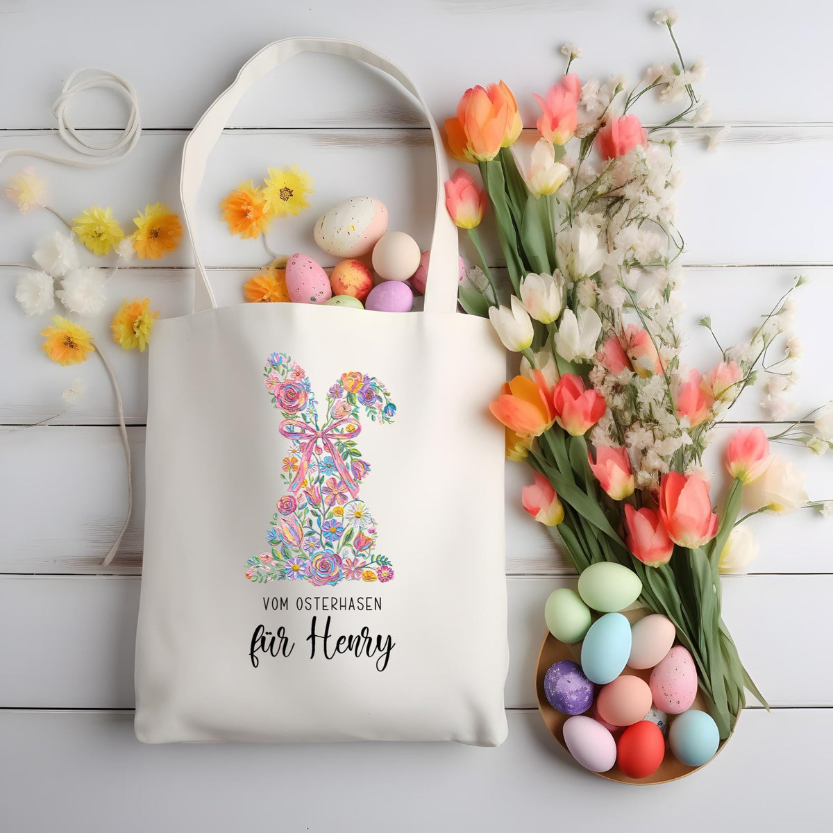Personalisierte Stofftasche bedruckt zu Ostern