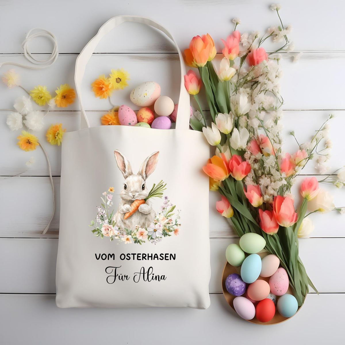Personalisierte Stofftasche bedruckt zu Ostern