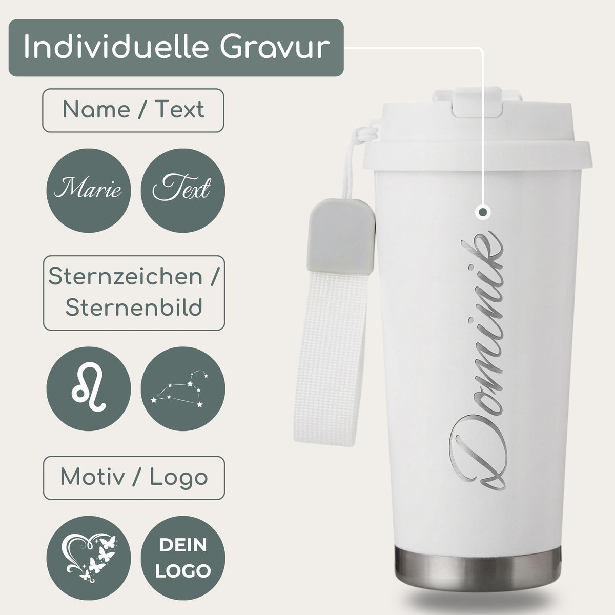 Thermobecher mit Gravur mit Strohhalm und Deckel (500ml)