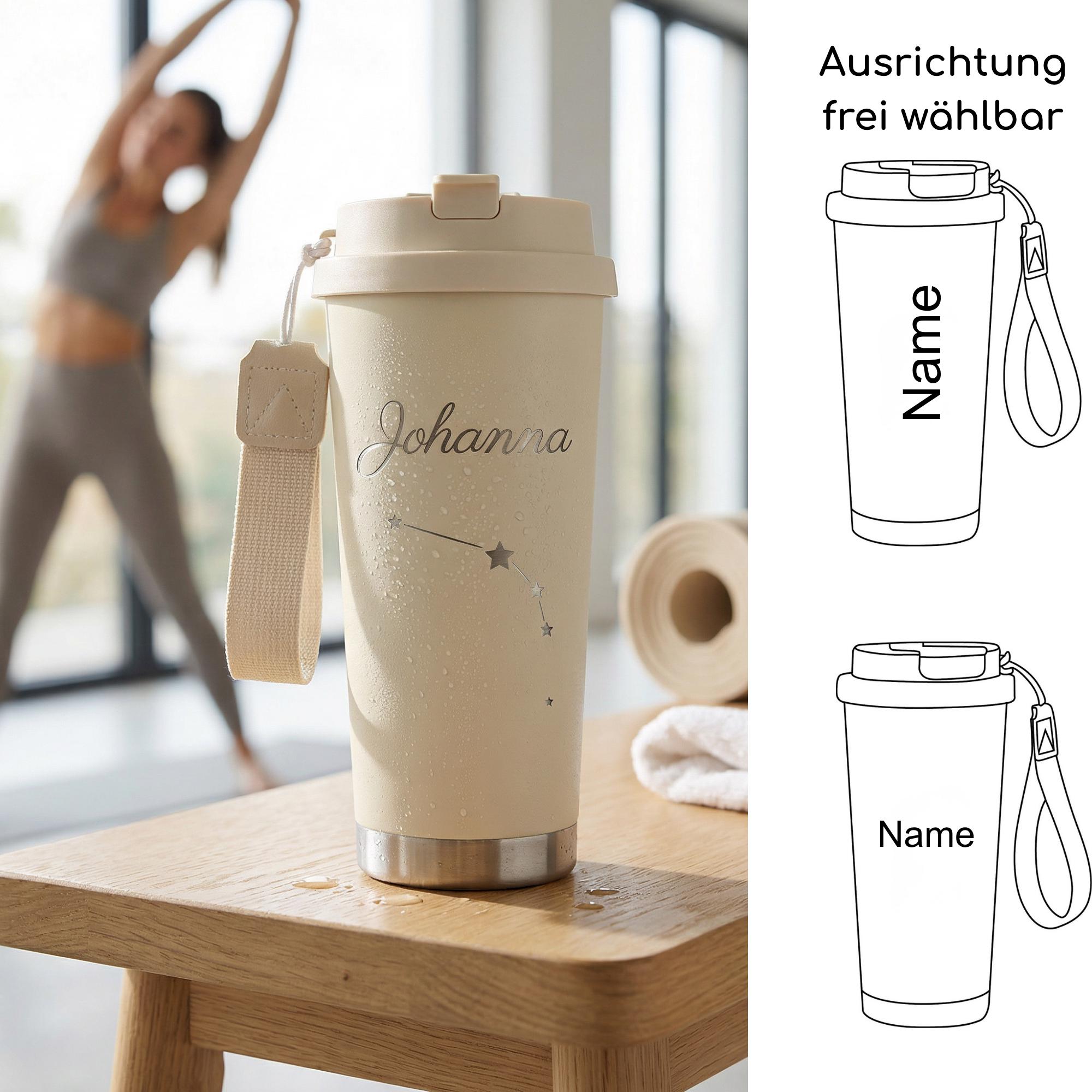 Thermobecher to go personalisiert mit Namen â Edelstahl Becher mit Gravur 500ml â Personalisierter Kaffeebecher mit Strohhalm und Deckel