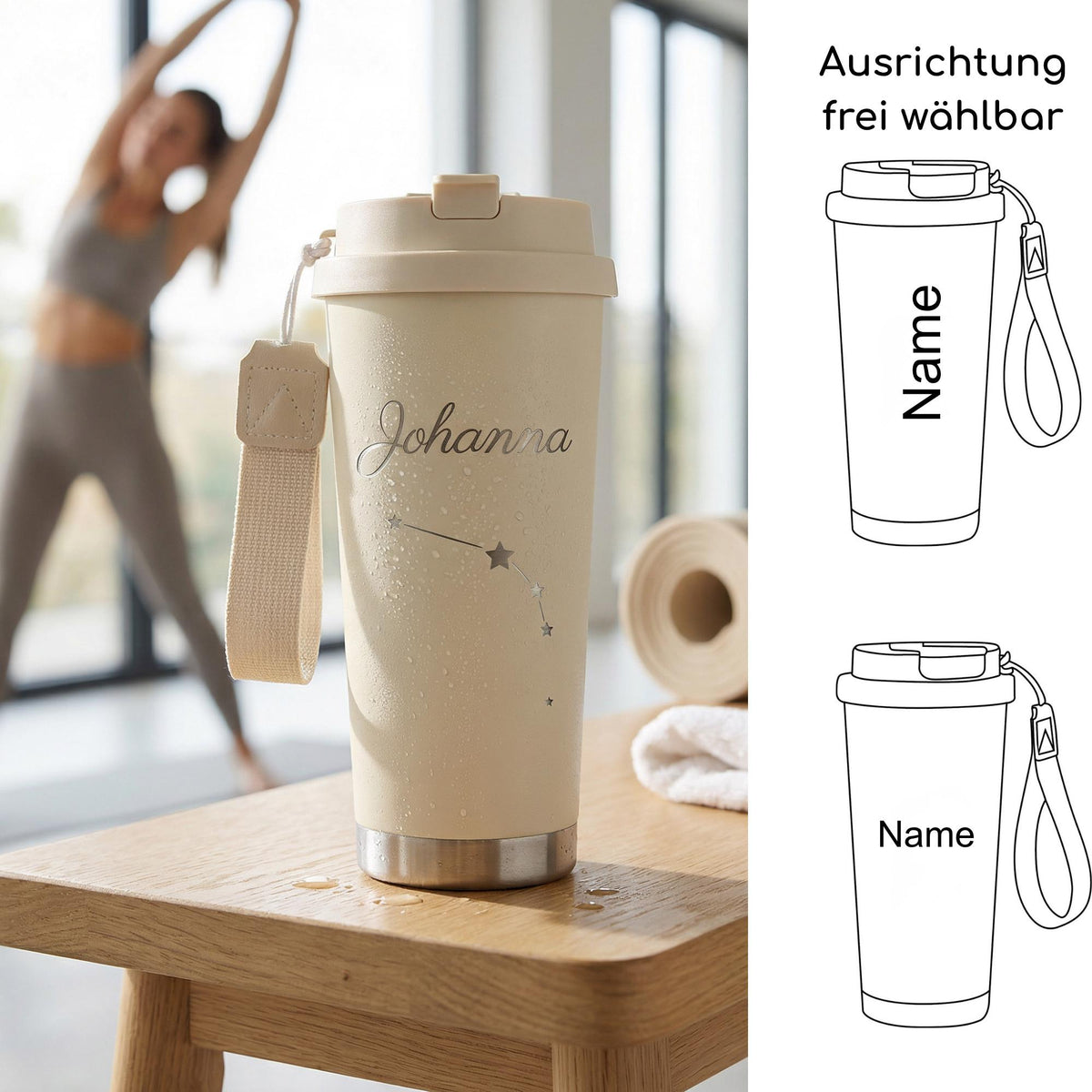 Thermobecher mit Gravur mit Strohhalm und Deckel (500ml)