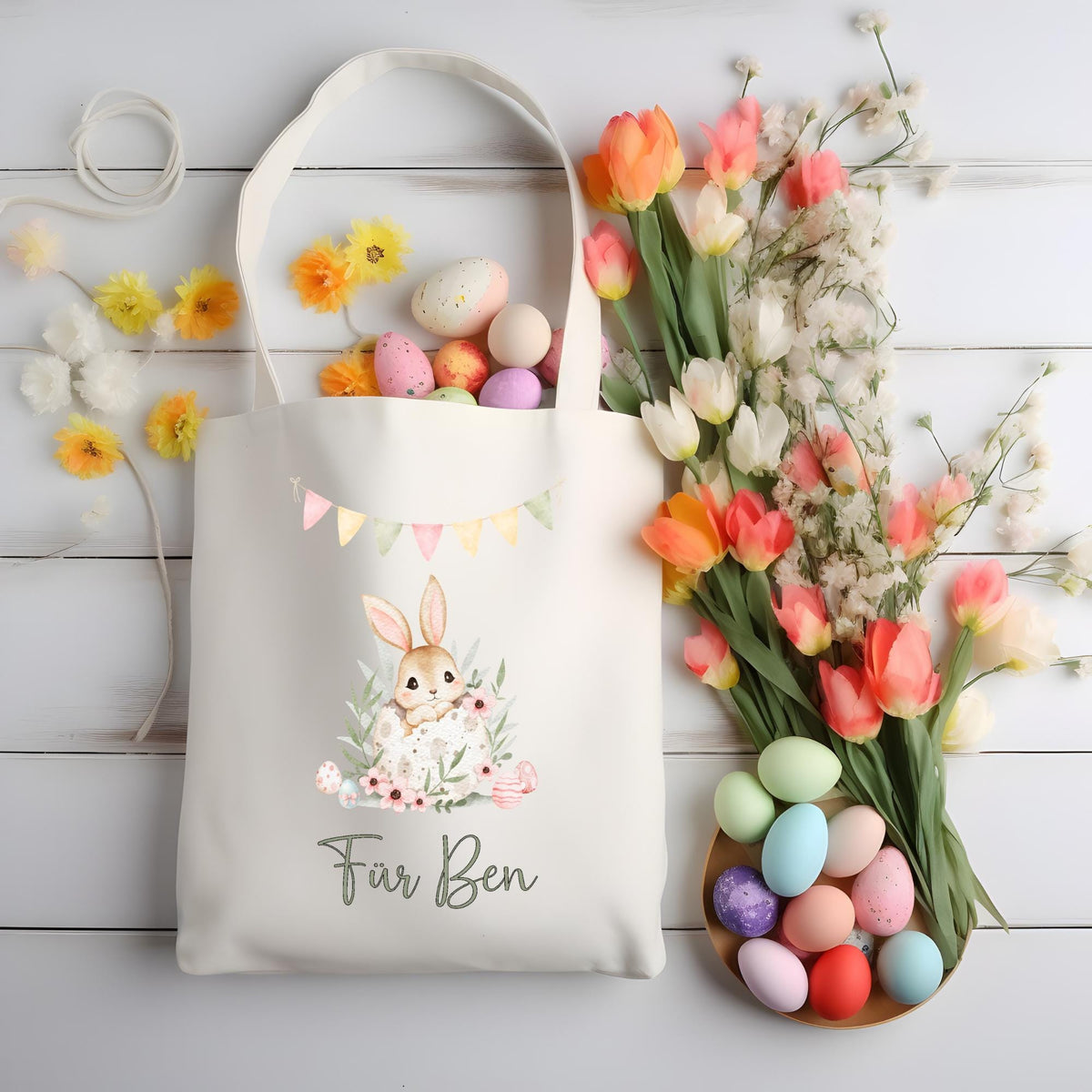Personalisierte Stofftasche bedruckt zu Ostern