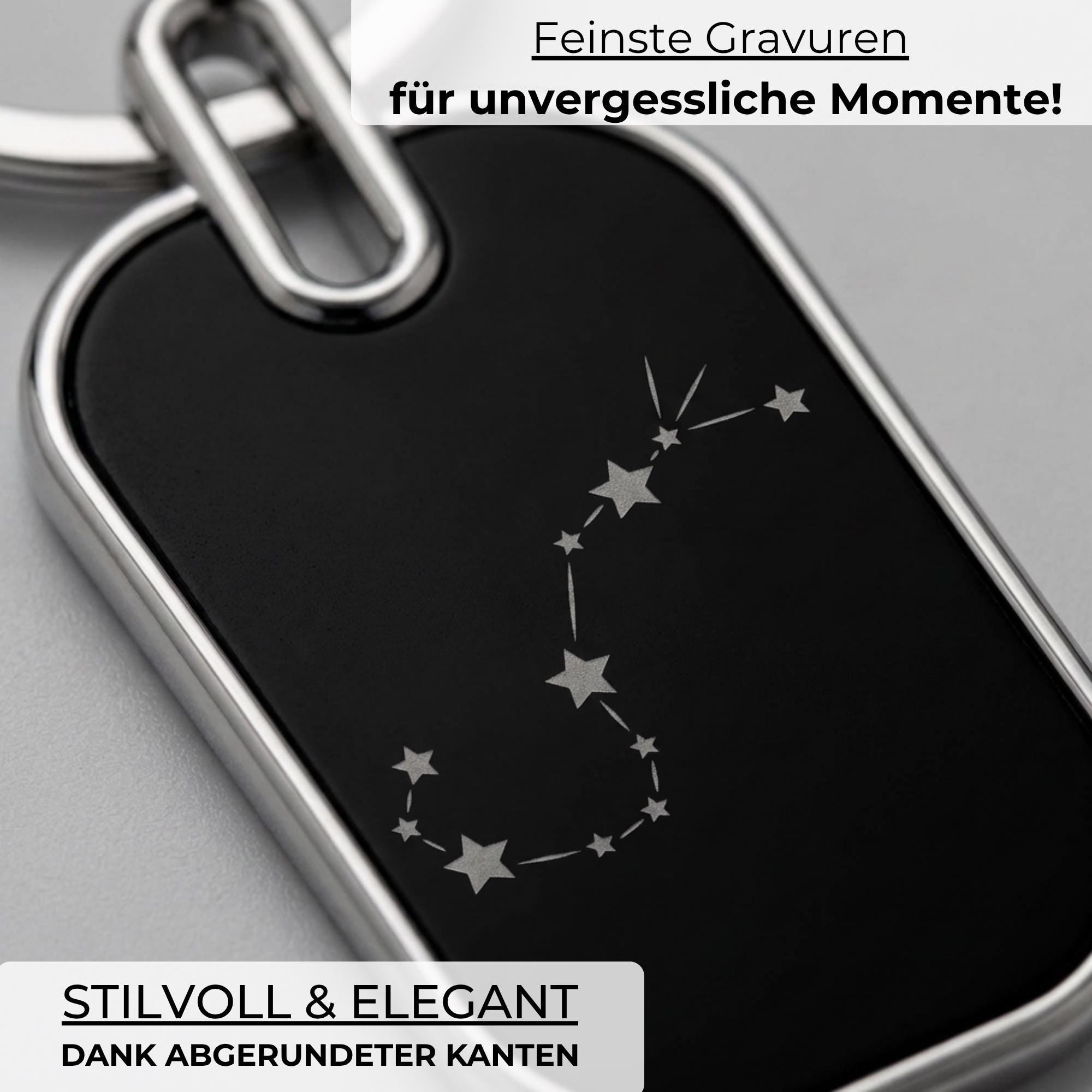 Personalisierter Schlüsselanhänger mit Sternzeichen & Gravur, Geschenk für Freund Freundin, Schwarzer Anhänger mit Wunschname