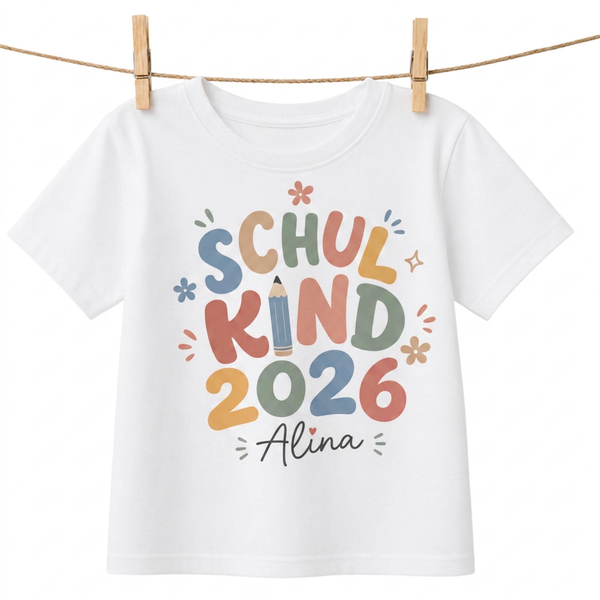 Personalisiertes Tshirt für Schulkinder 2026 mit Namen, Weiße Shirts für Kinder, Schulanfang, Einschulung