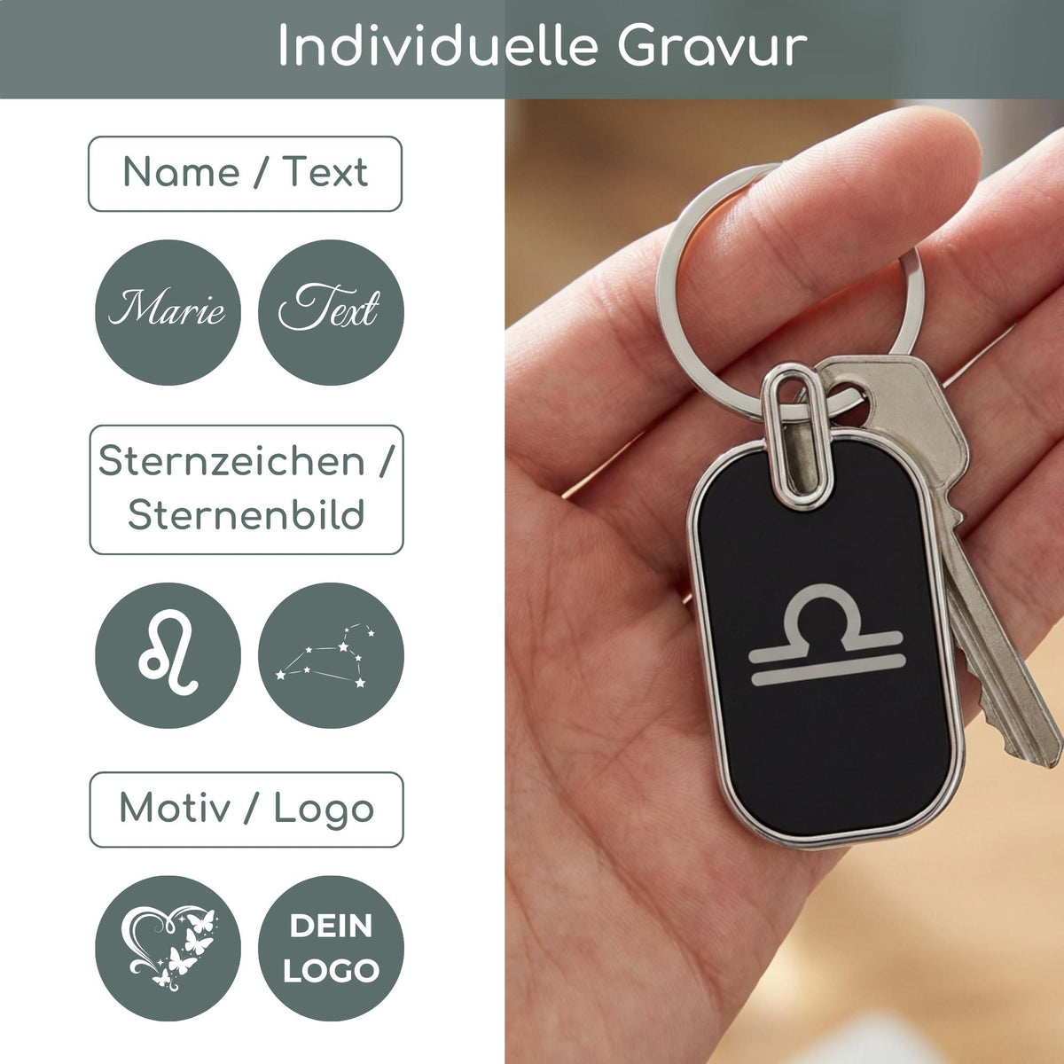Personalisierter Schlüsselanhänger mit Sternzeichen & Gravur