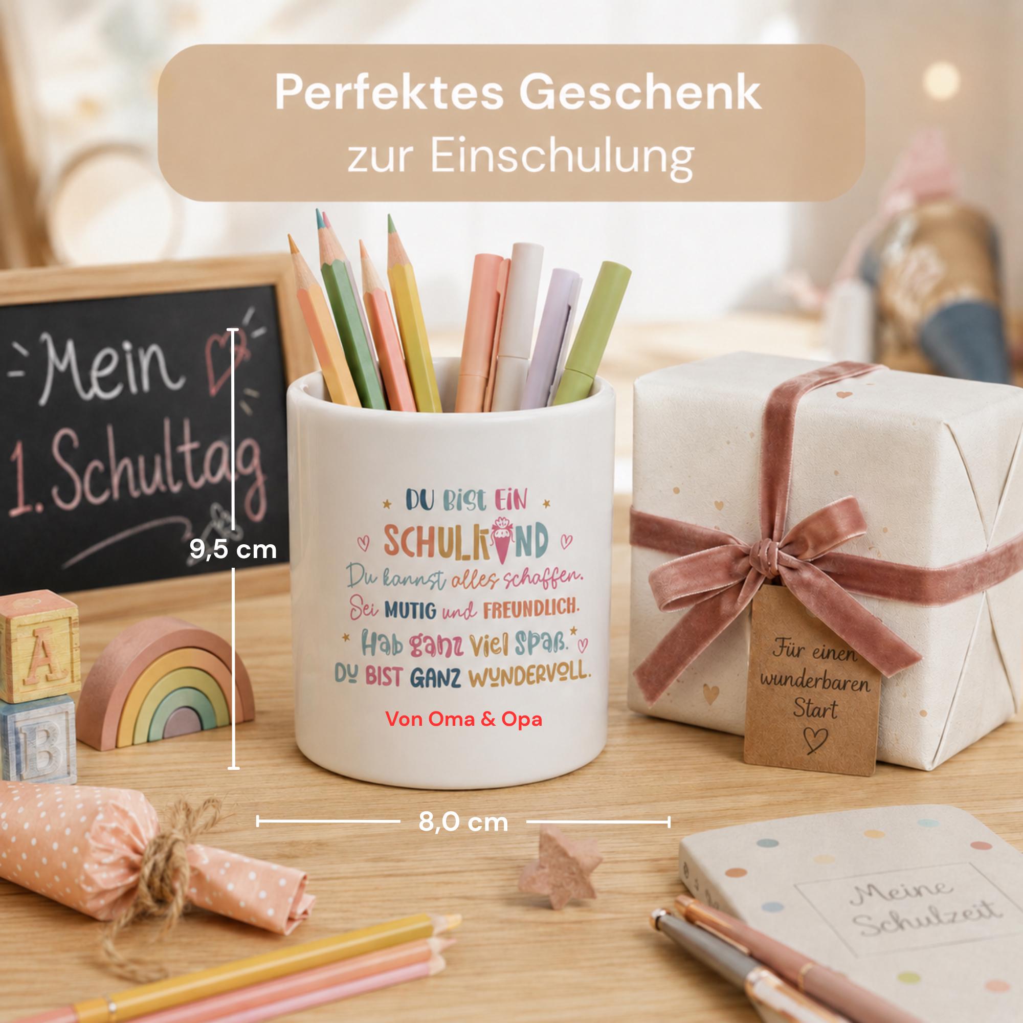Personalisierter Stiftehalter mit Name – individuelles Einschulung Geschenk, Stiftebecher Kinder, Zubehör mit Wunschmotiv
