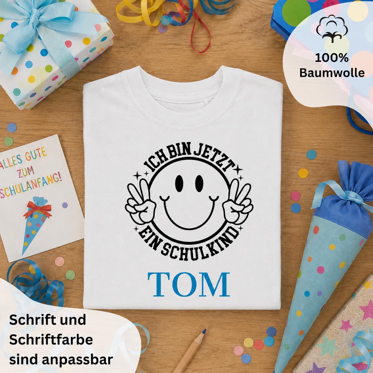 Personalisiertes Tshirt für Schulkinder 2026 mit Namen, Weiße Shirts für Kinder, Schulanfang, Einschulung