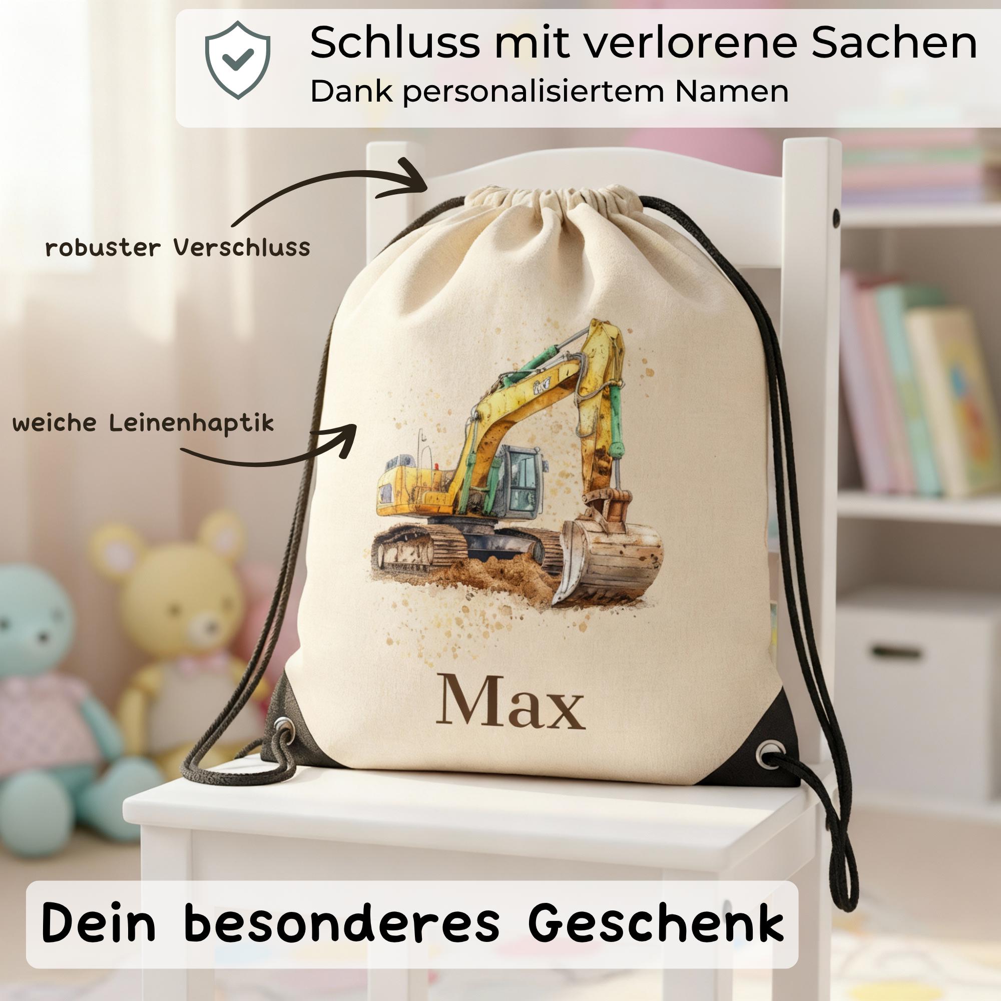 Personalisierter Turnbeutel mit Namen | Gymbag Kinder Mädchen Junge | Geschenk zur Einschulung & Kindergartenstart | Sportbeutel Schule Kita