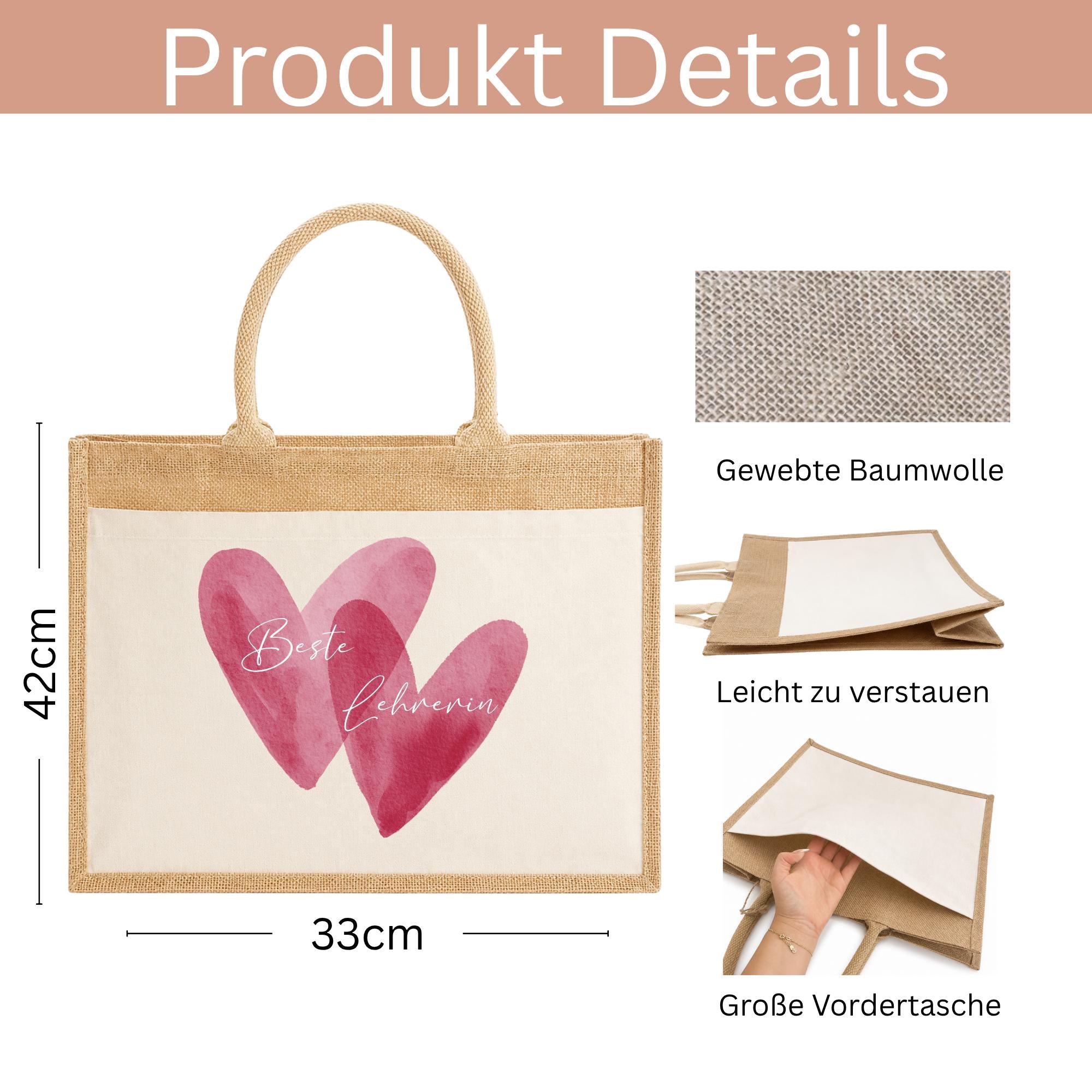Personalisierte Jutetasche - Herzen