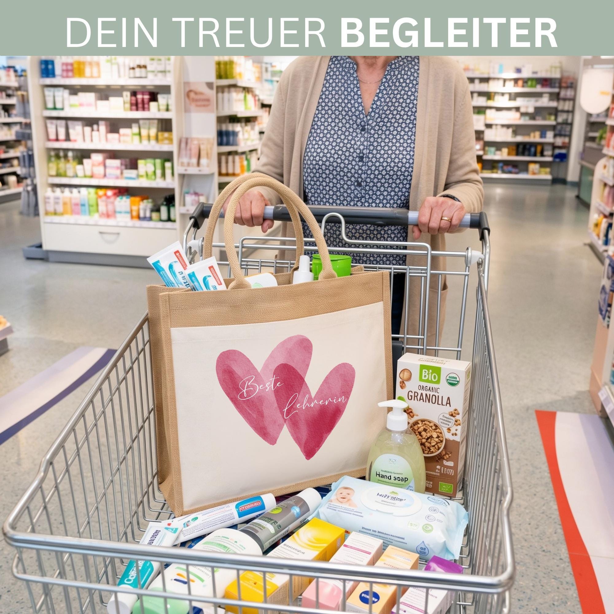 Personalisierte Jutetasche - Herzen