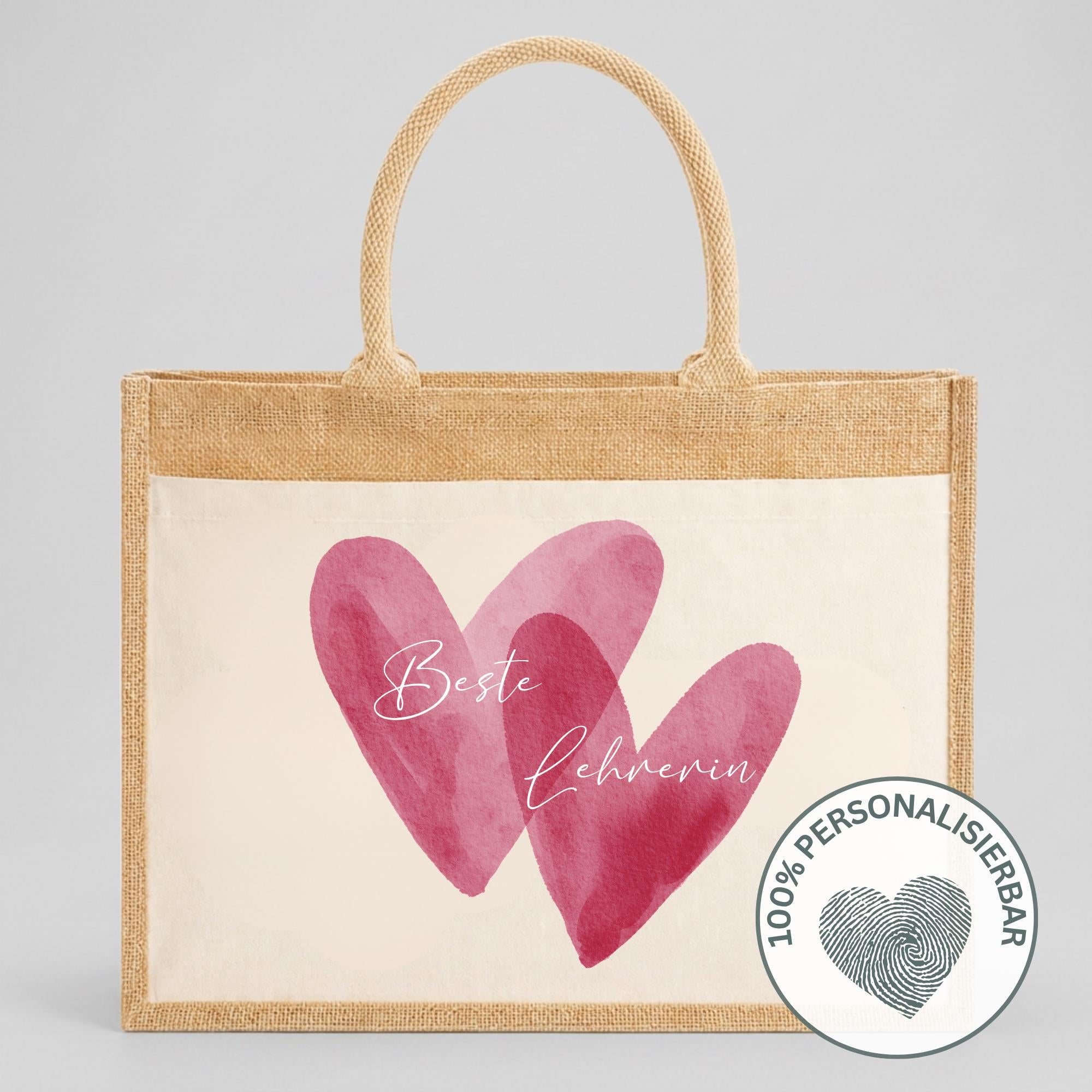 Personalisierte Jutetasche - Herzen
