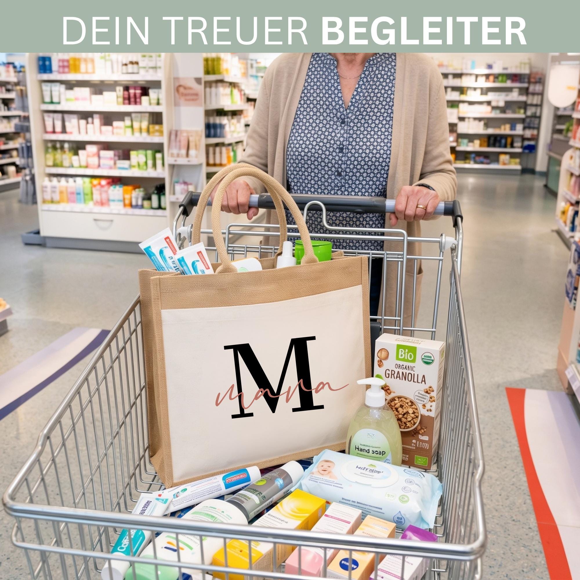 Personalisierte Jutetasche mit Name & Initial – Große Jutetasche Damen, Shopper Tasche, Einkaufstasche, Tote Bag, individuelles Geschenk