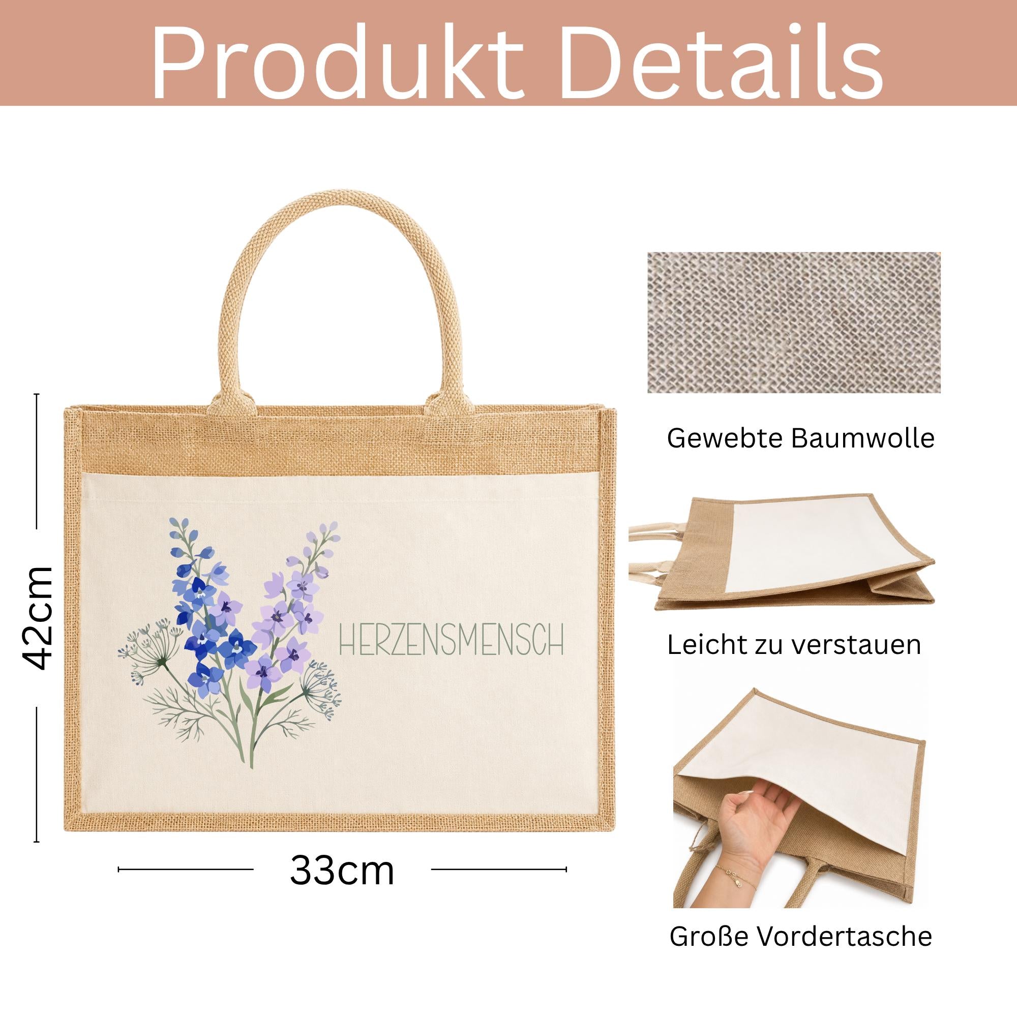 Personalisierte Jutetasche - Blume 1