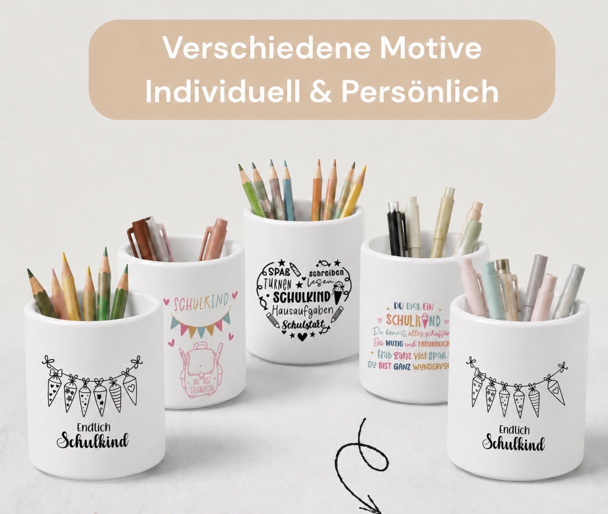 Personalisierter Stiftehalter mit Name – individuelles Einschulung Geschenk, Stiftebecher Kinder, Zubehör mit Wunschmotiv