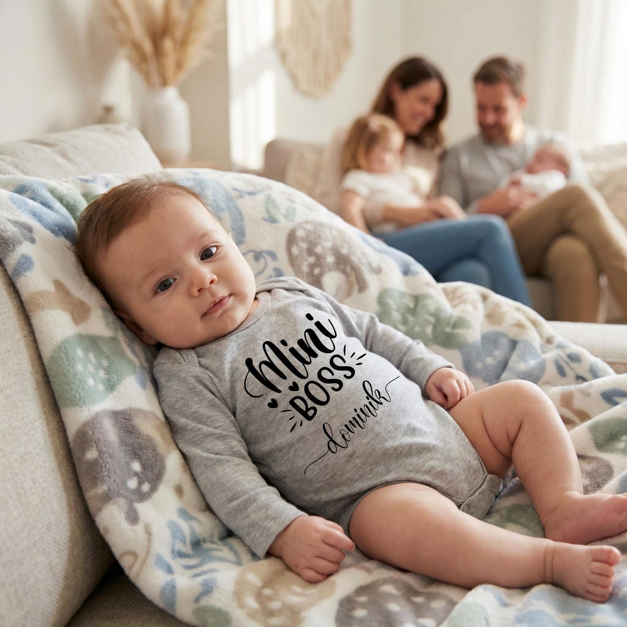 Personalisierter Baby Body – Body Junge Mädchen – Babybody mit Name & Datum – Schwangerschaft verkünden Geschenk – Individueller Strampler