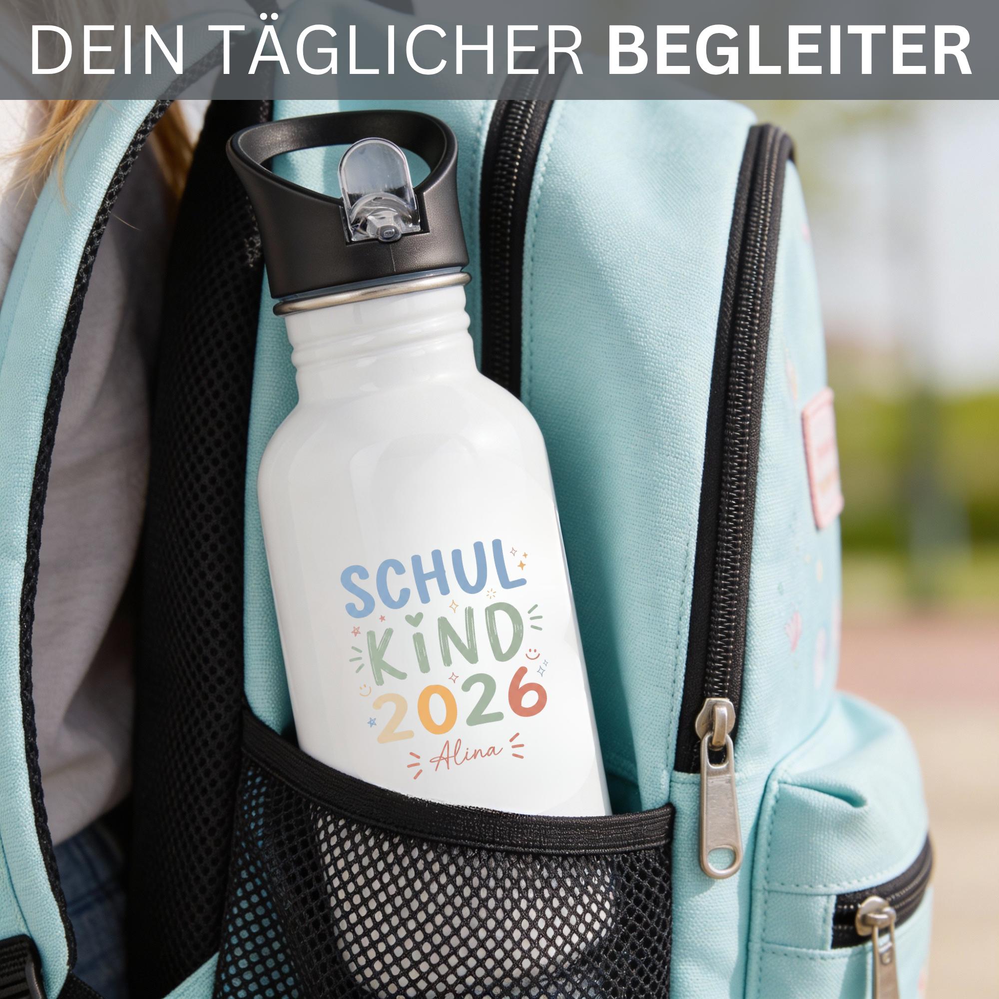Personalisierte Trinkflasche Kinder mit Namen – Schulkind 2026 – Einschulung Geschenk – Trinkflasche personalisiert Mädchen Junge