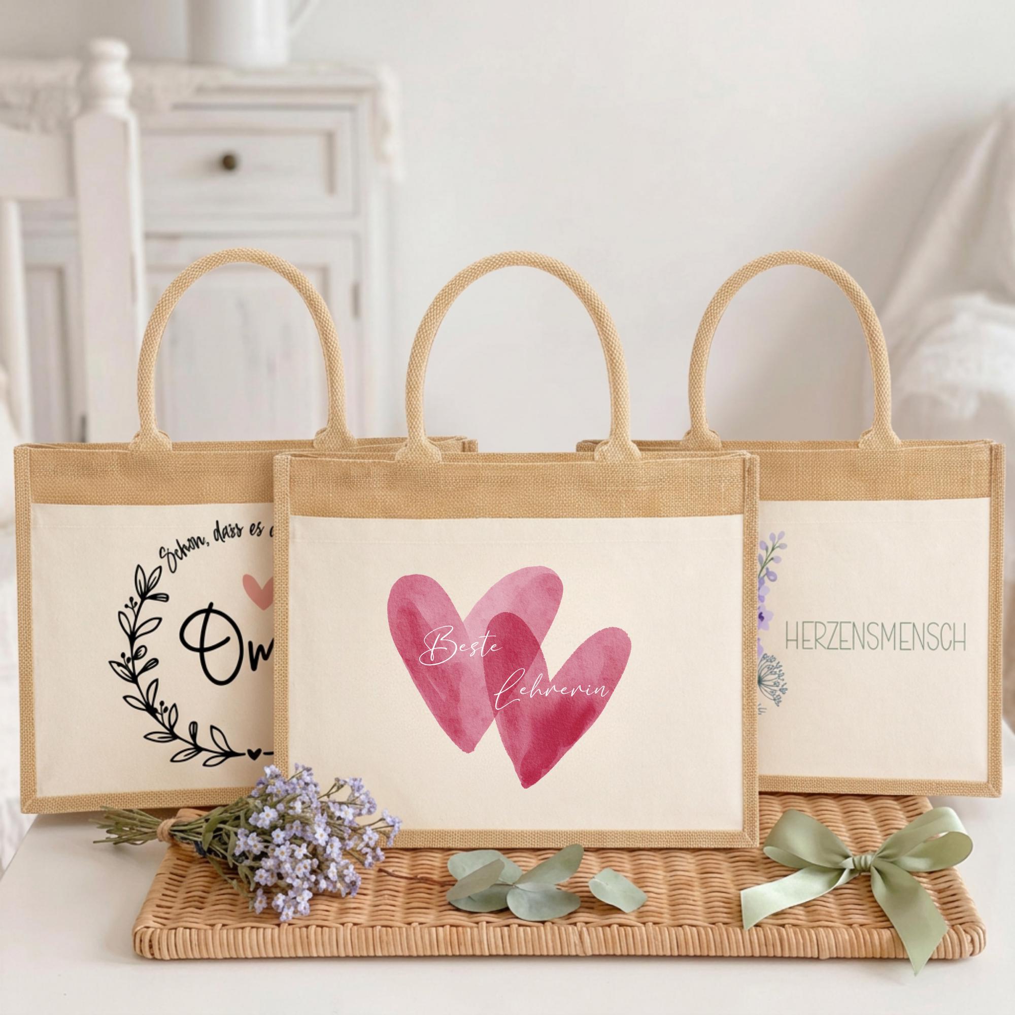 Personalisierte Jutetasche - Herzen