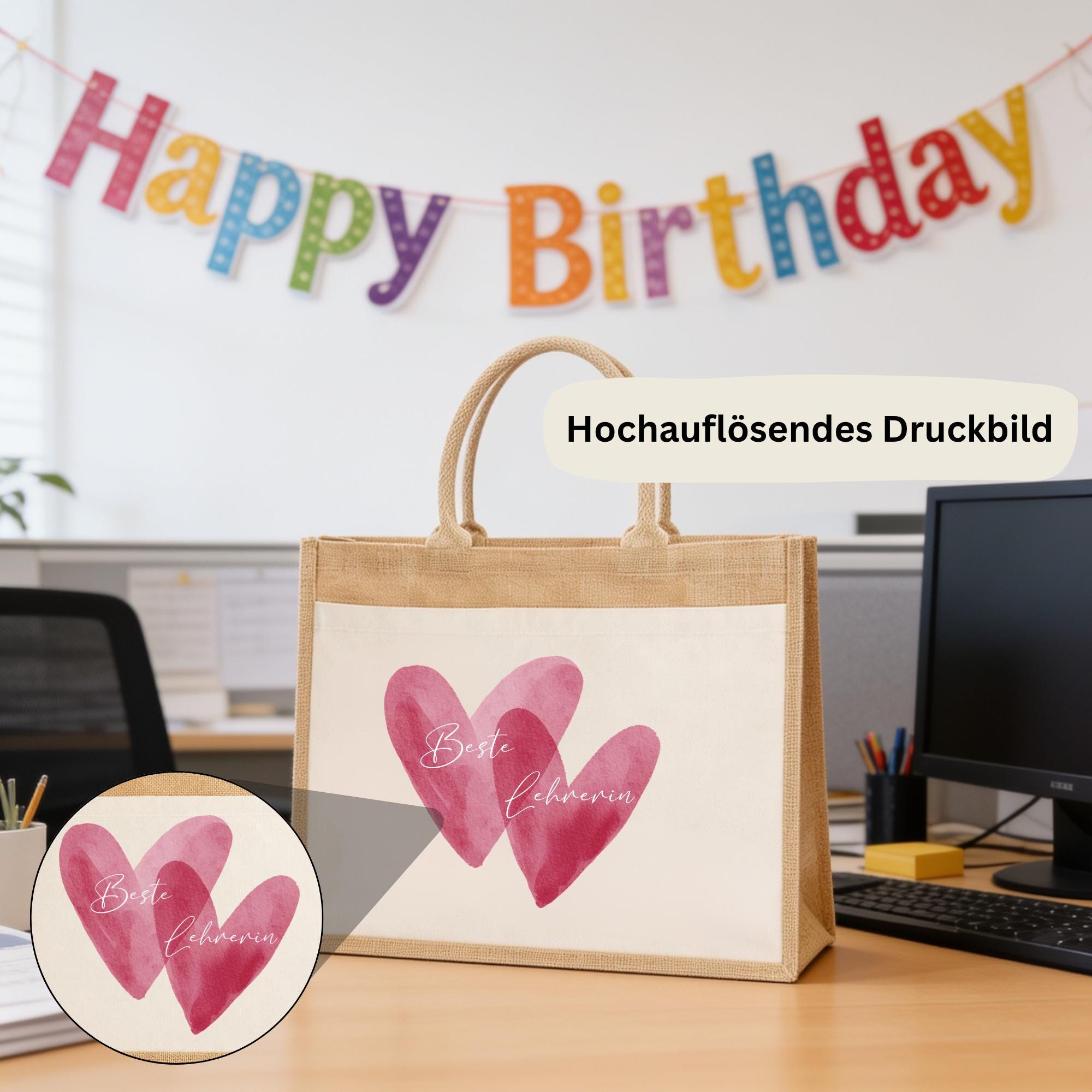 Personalisierte Jutetasche - Herzen
