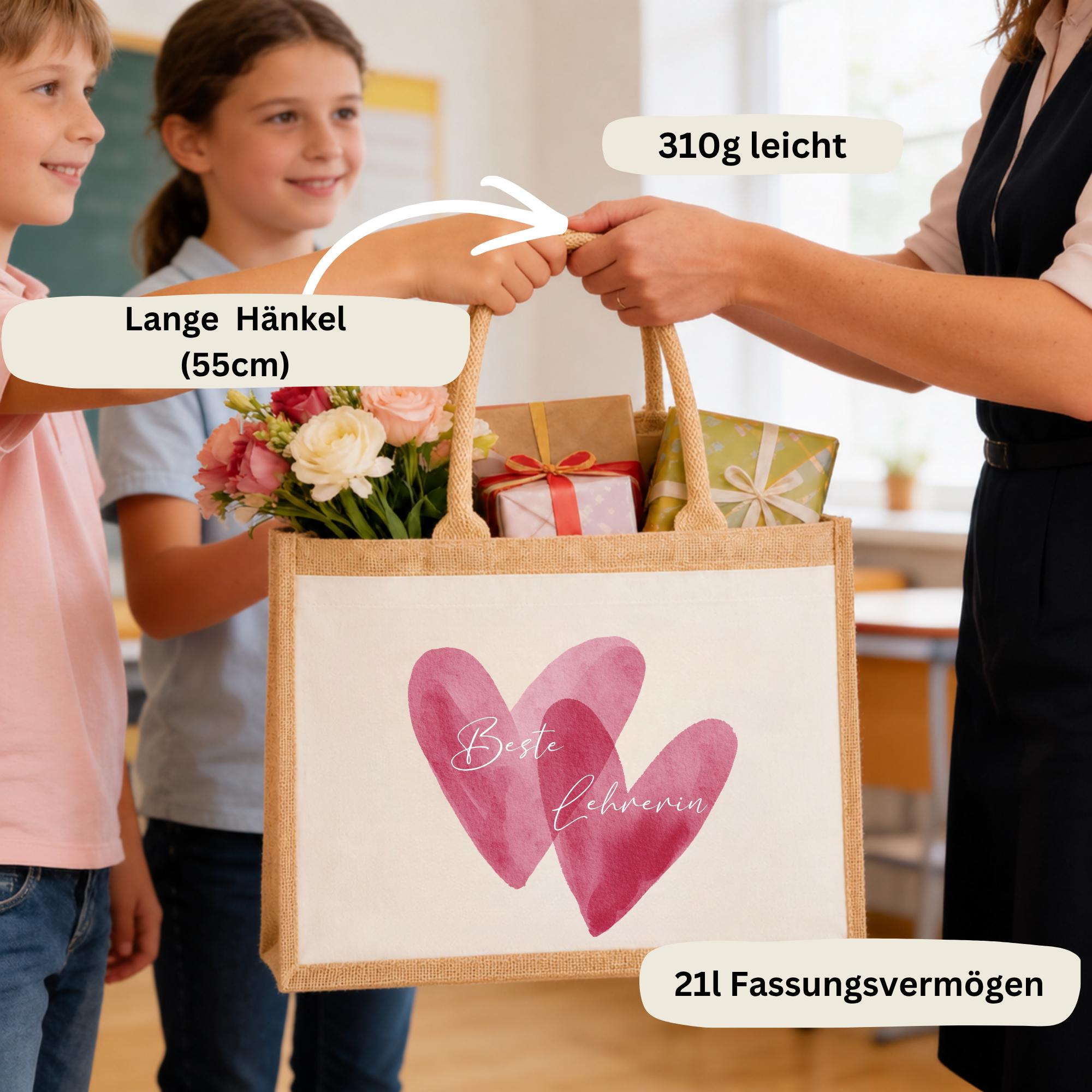 Personalisierte Jutetasche - Herzen