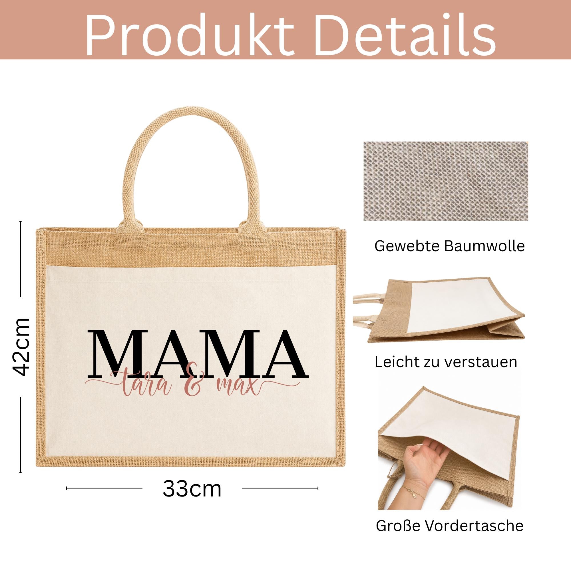 Personalisierte Jutetasche - Mama mit Namen