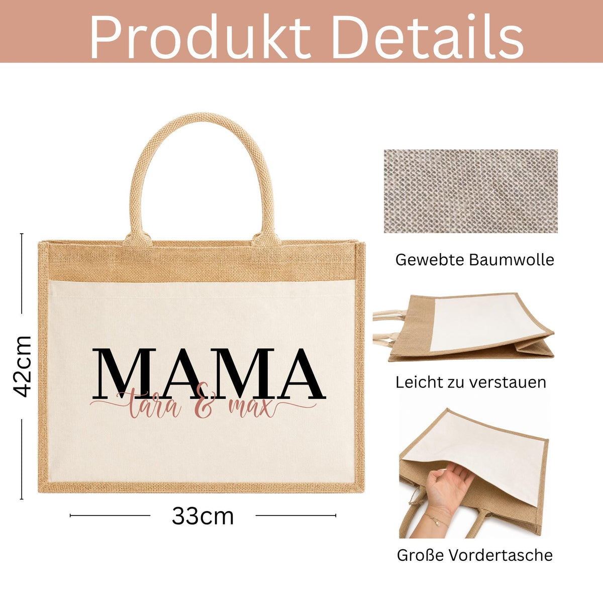 Jutetasche für Mama mit Namen