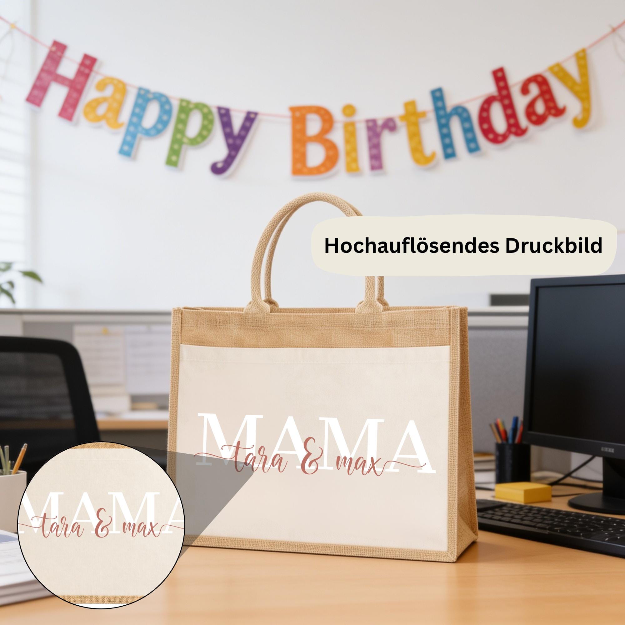 Personalisierte Jutetasche mit Name & Initial – Große Jutetasche Damen, Shopper Tasche, Einkaufstasche, Tote Bag, Design 1