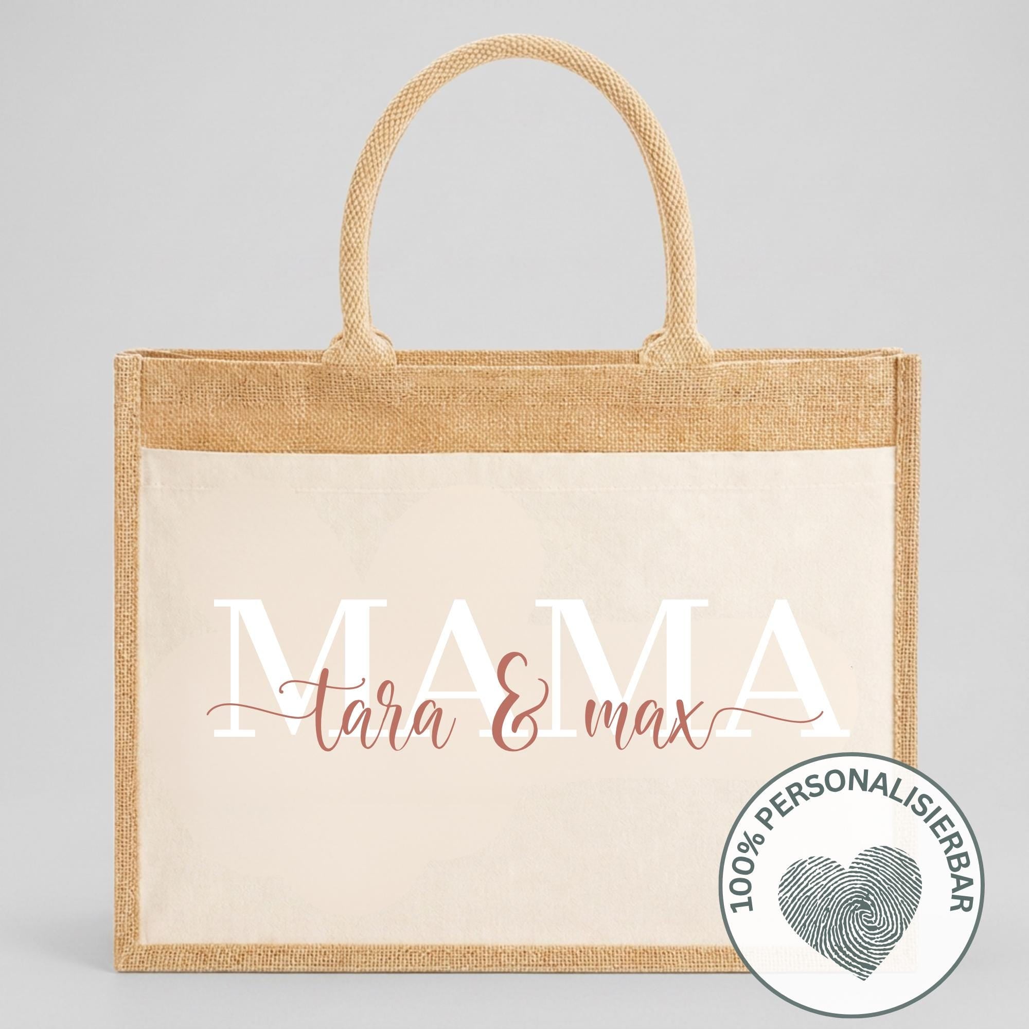 Personalisierte Jutetasche mit Name & Initial – Große Jutetasche Damen, Shopper Tasche, Einkaufstasche, Tote Bag, Design 1