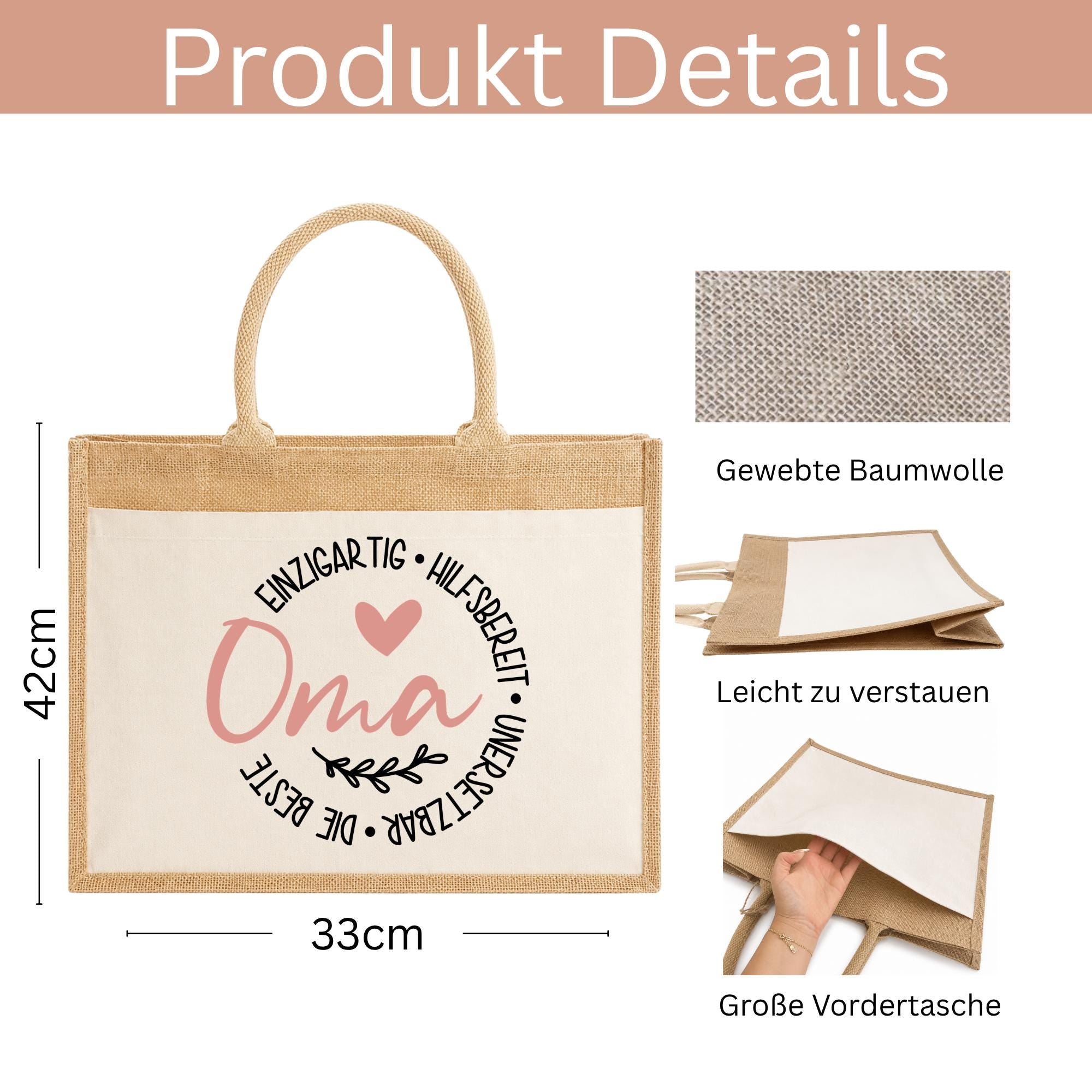 Personalisierte Jutetasche mit Name & Initial – Große Jutetasche Damen, Shopper Tasche, Einkaufstasche, Tote Bag, Design 6